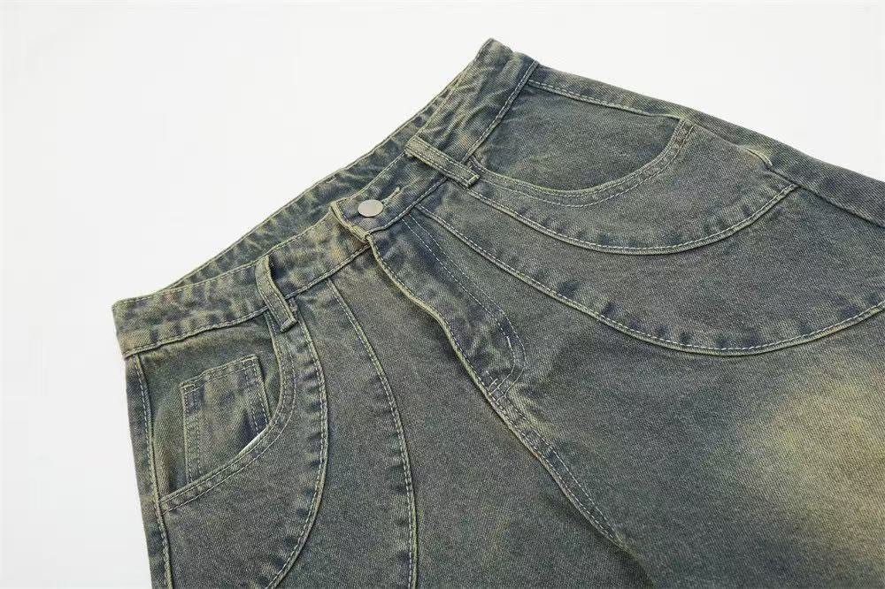 Line-Deconstructed Washed Wide-Leg Baggy Jeans