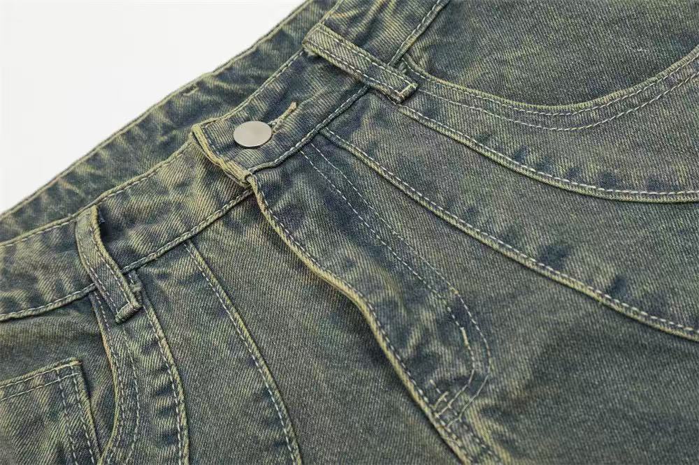 Line-Deconstructed Washed Wide-Leg Baggy Jeans