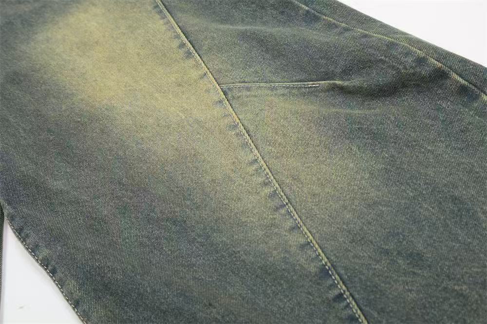 Line-Deconstructed Washed Wide-Leg Baggy Jeans