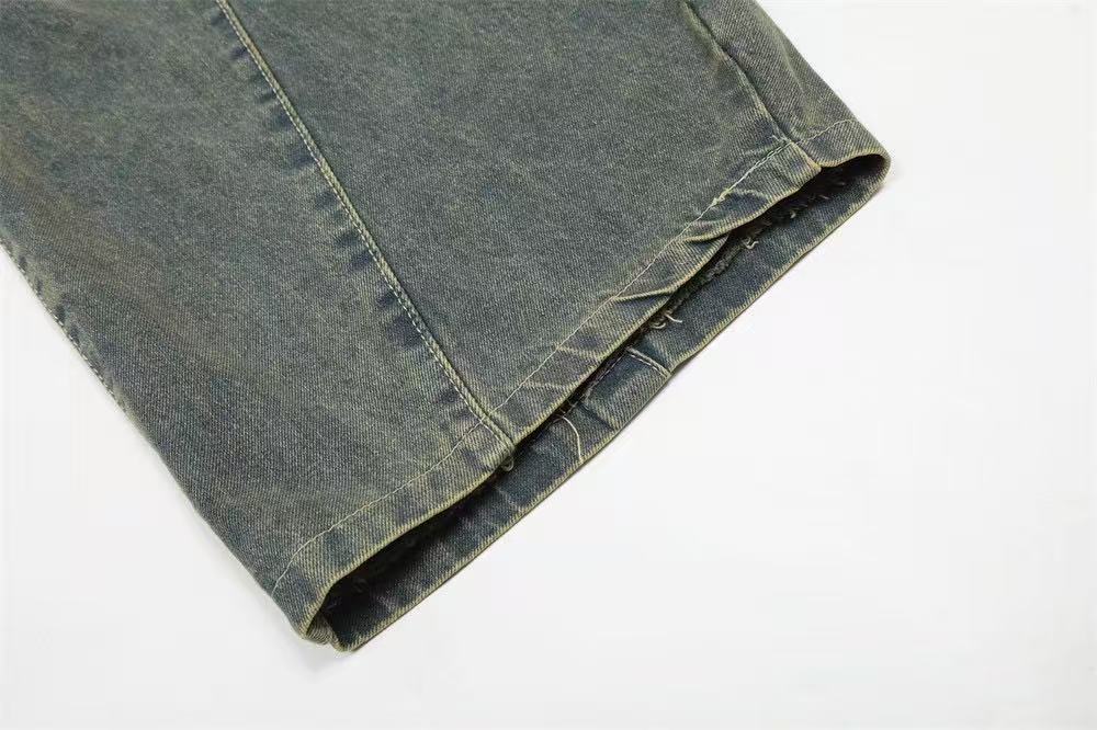 Line-Deconstructed Washed Wide-Leg Baggy Jeans