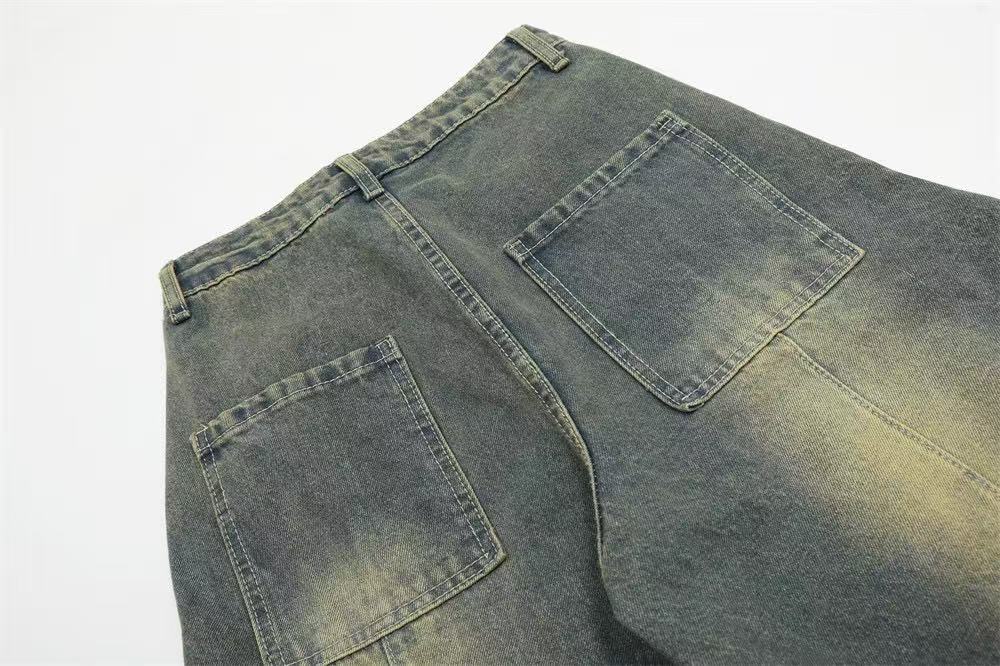 Line-Deconstructed Washed Wide-Leg Baggy Jeans