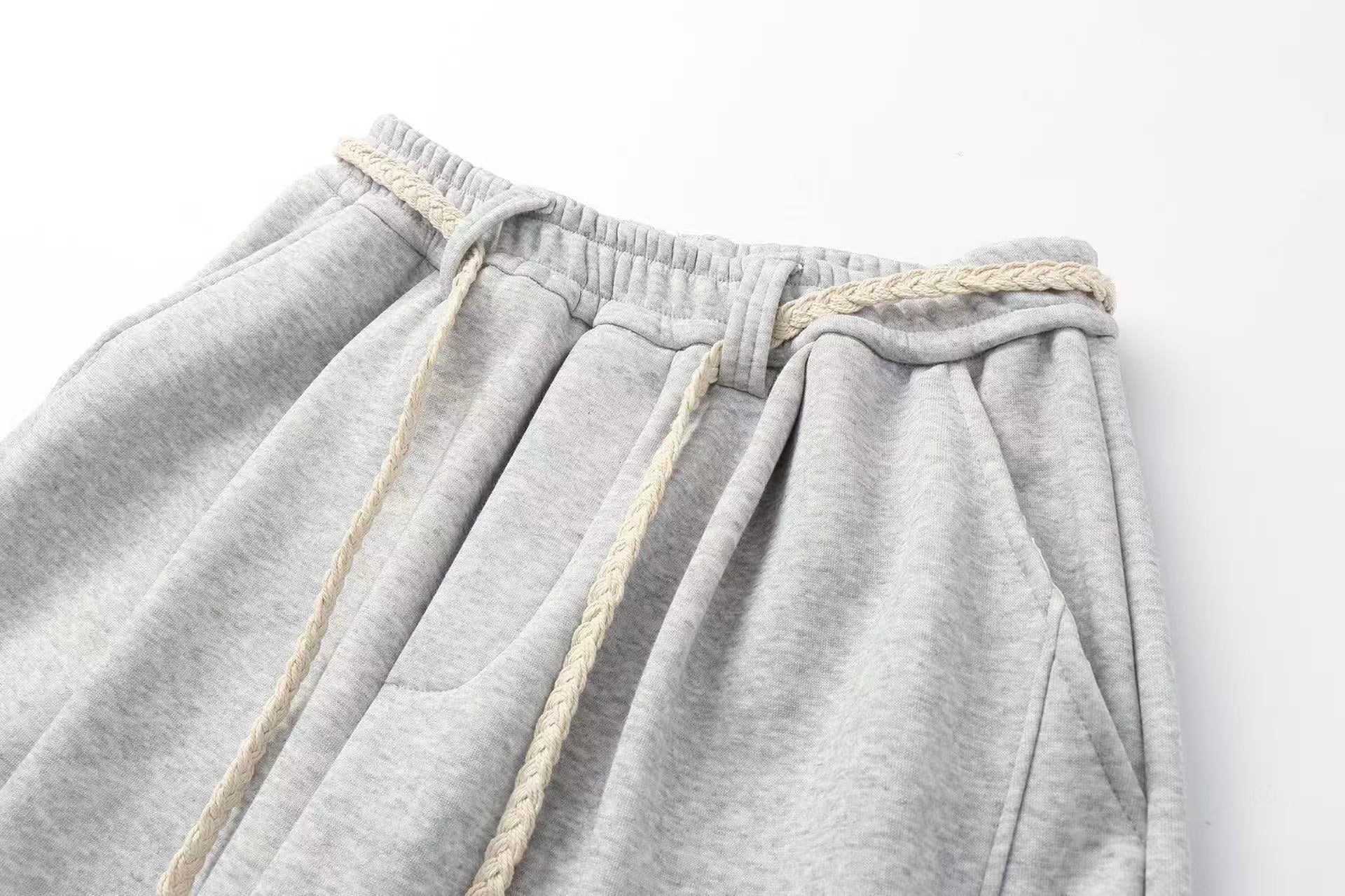 Fleece-Lined Street Style Wide-Leg Sweatpants