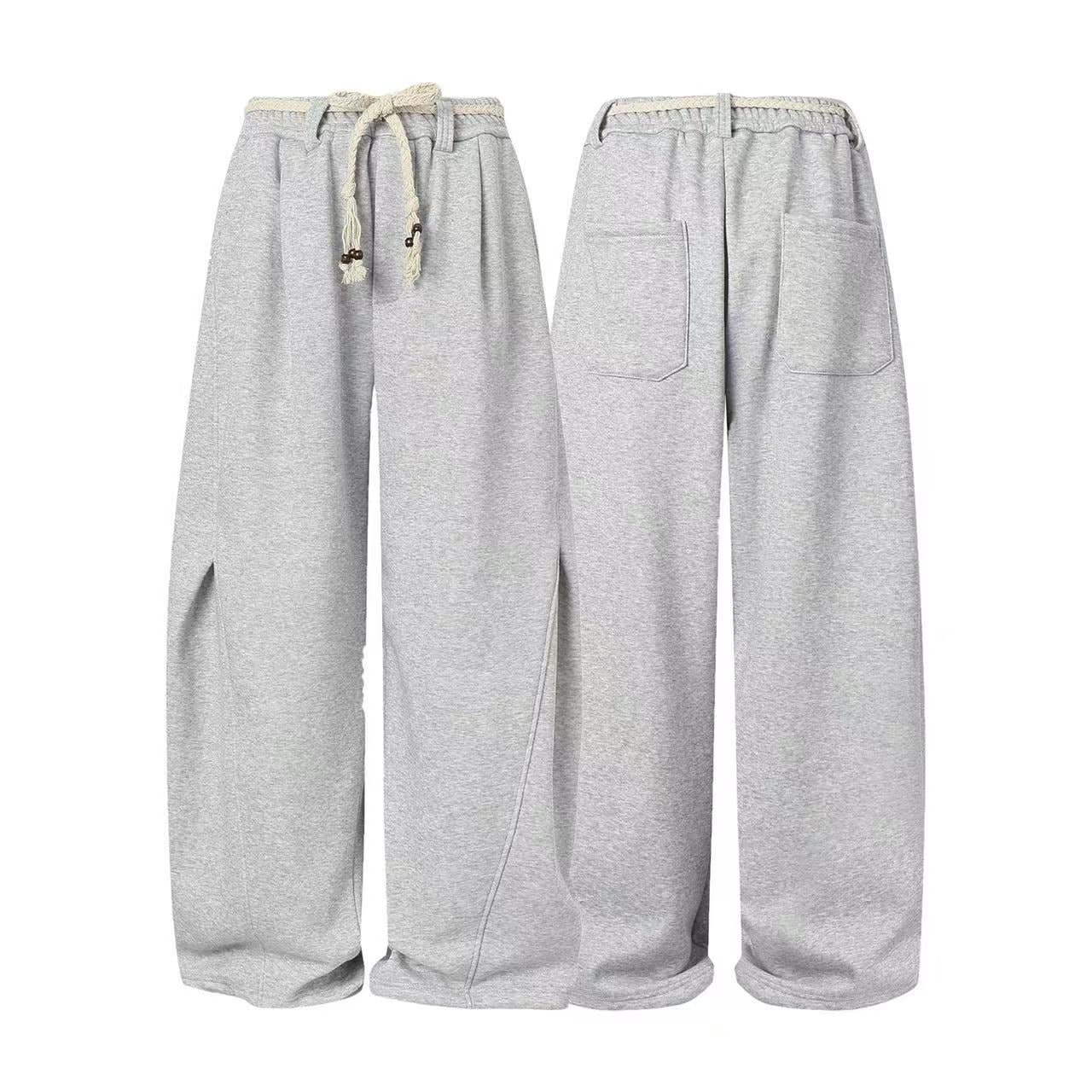Fleece-Lined Street Style Wide-Leg Sweatpants