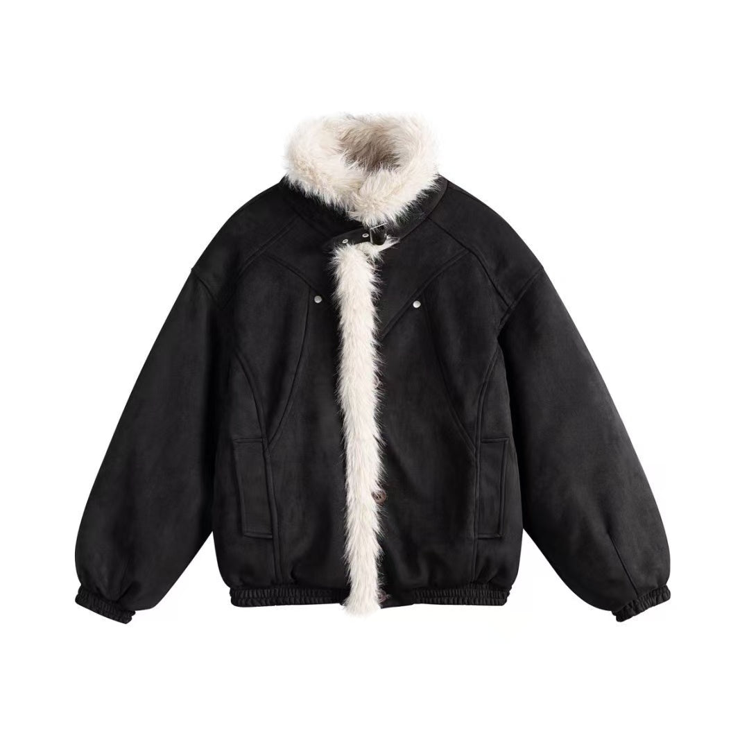Clean-Fit Faux-Fur Collar Jacket