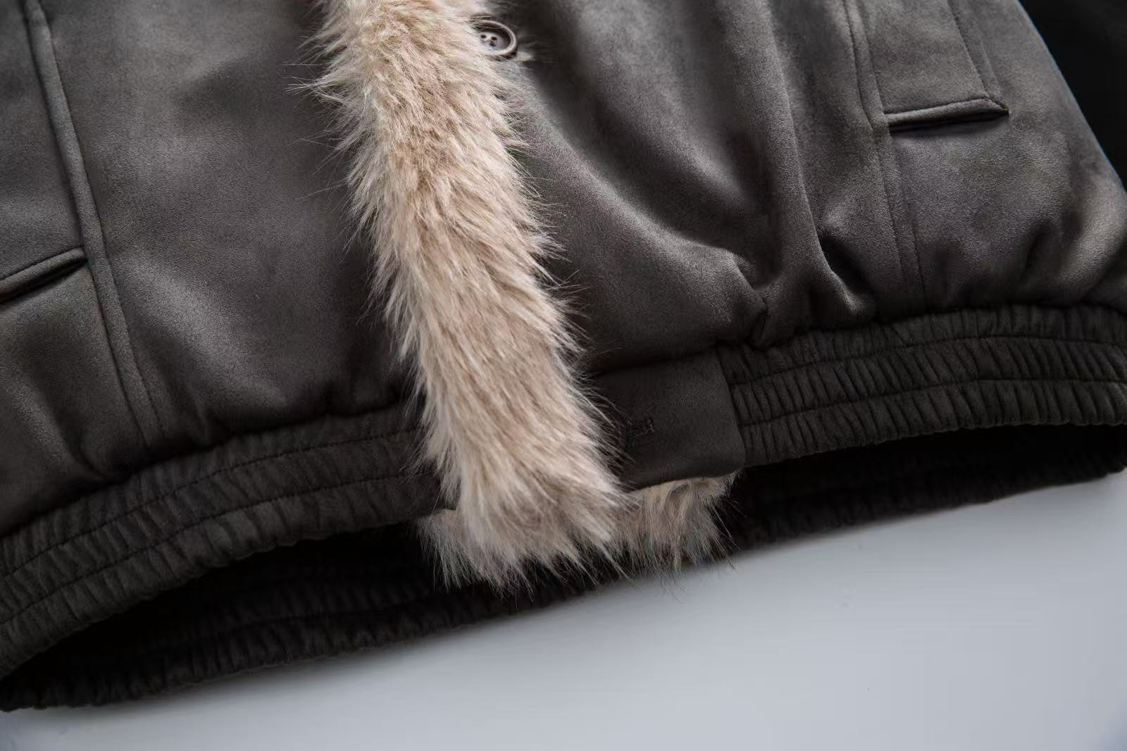 Clean-Fit Faux-Fur Collar Jacket