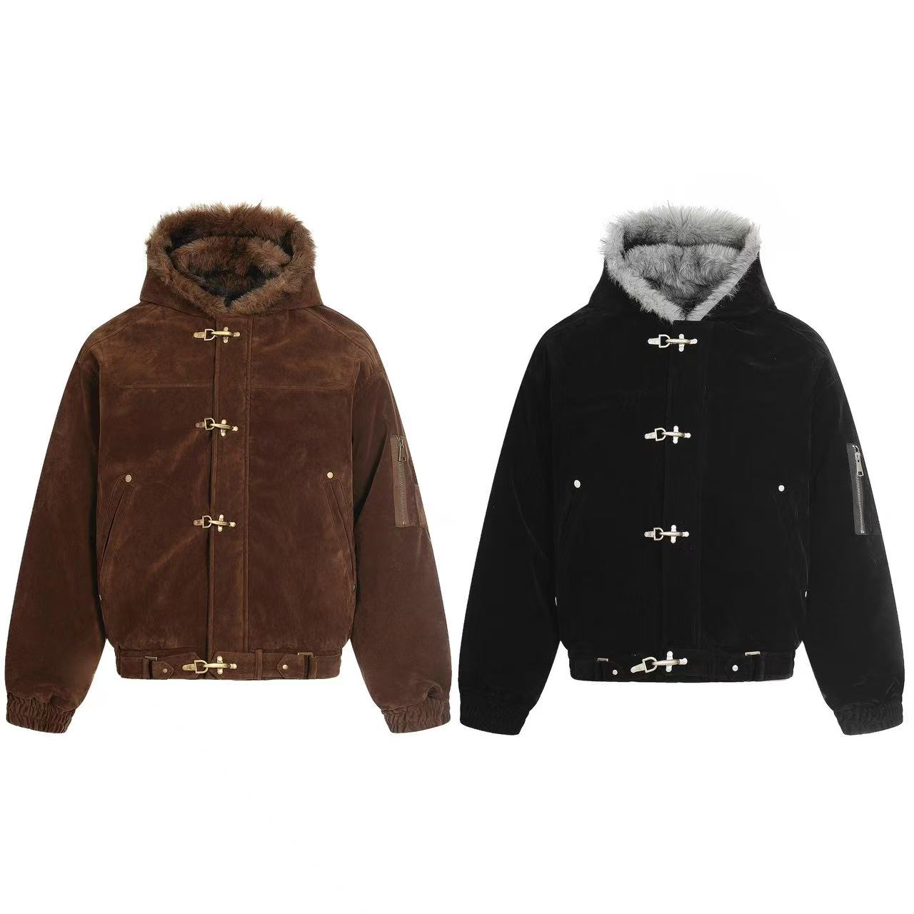 Vintage Faux-Fur Collar Hooded Jacket