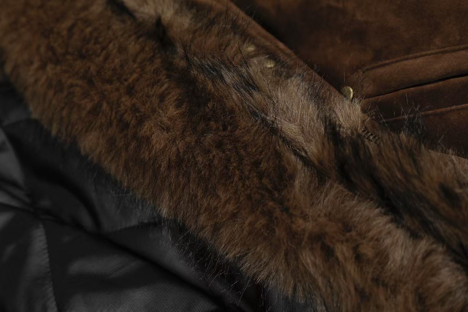 Vintage Faux-Fur Collar Hooded Jacket