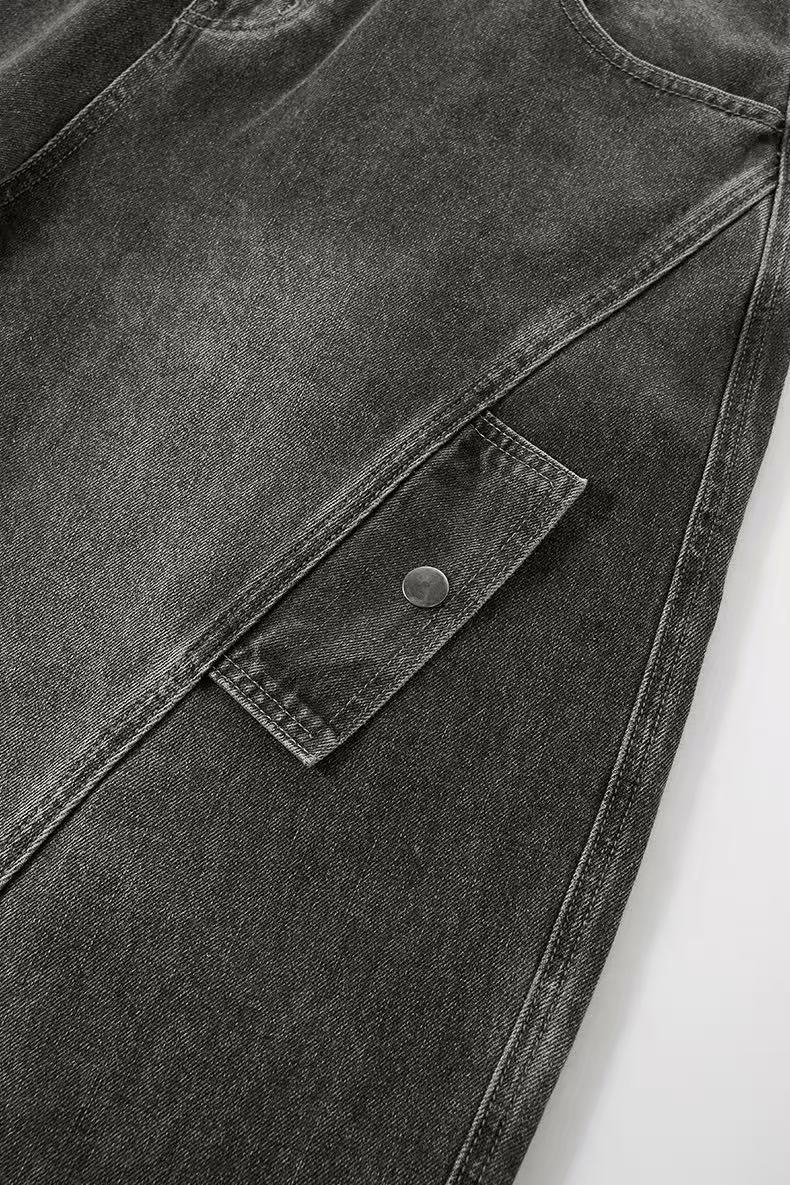 Line-Deconstructed Washed Wide-Leg Baggy Jeans