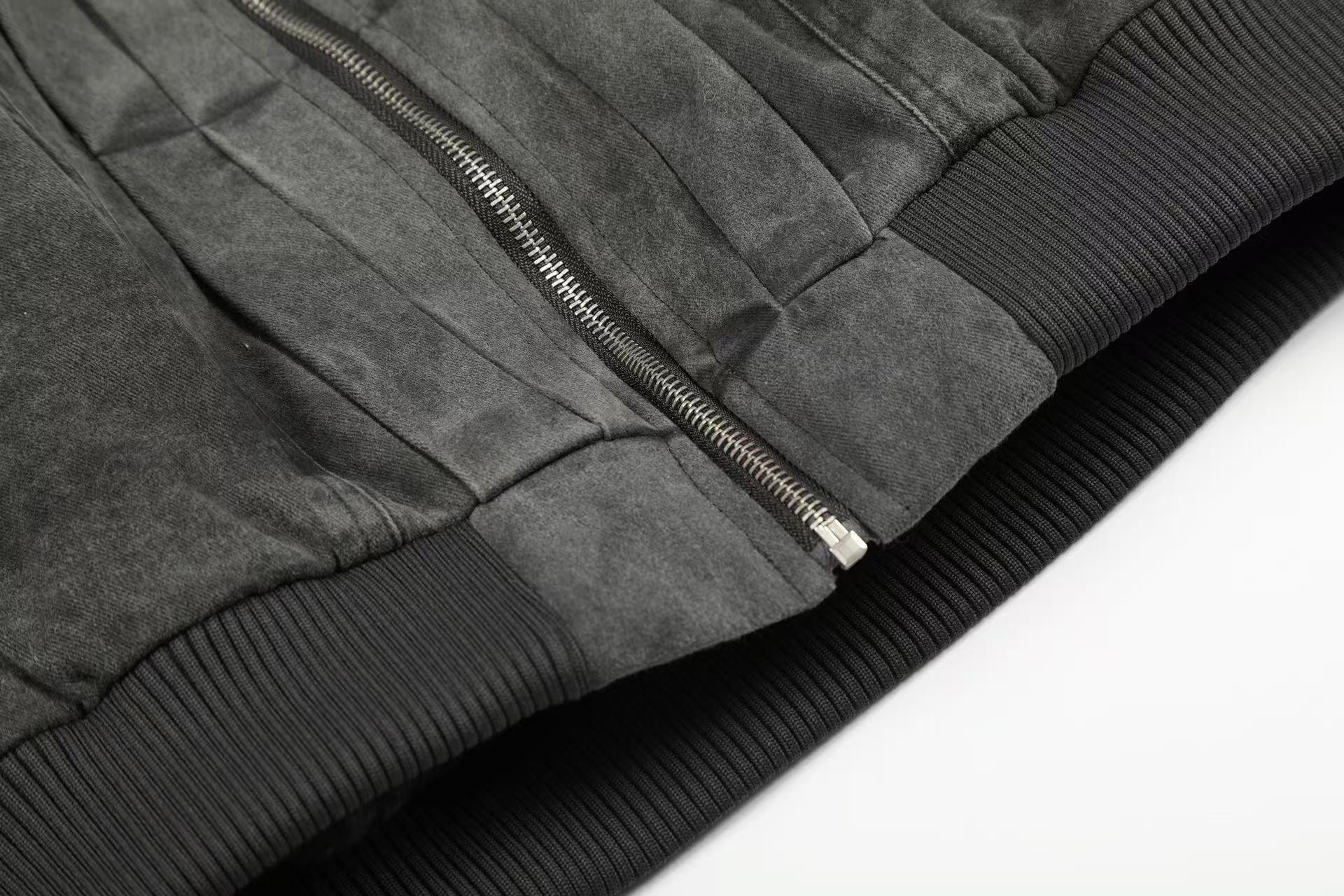 Vintage Washed Suede-Lined Thick Bomber Jacket