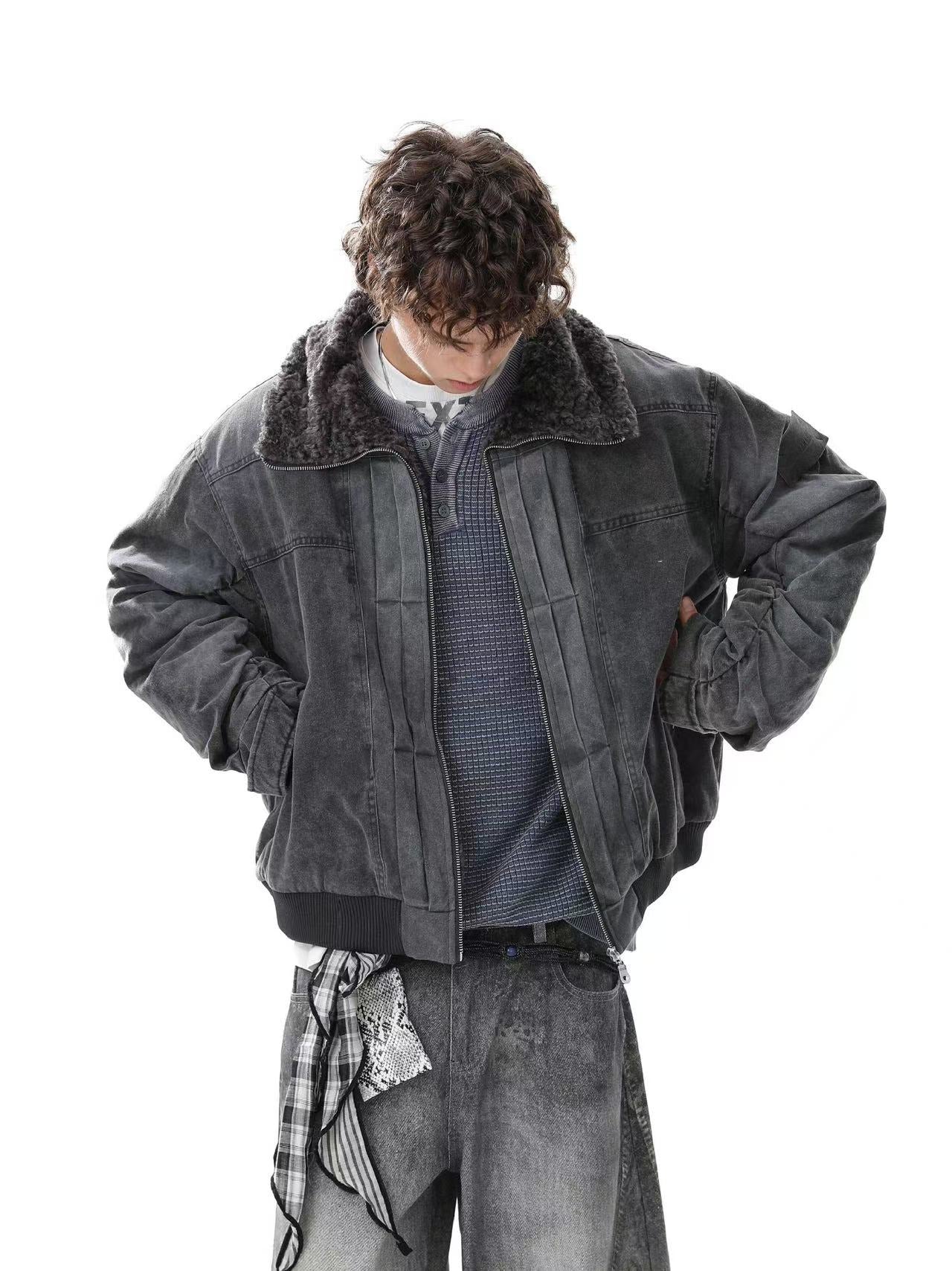 Vintage Washed Suede-Lined Thick Bomber Jacket