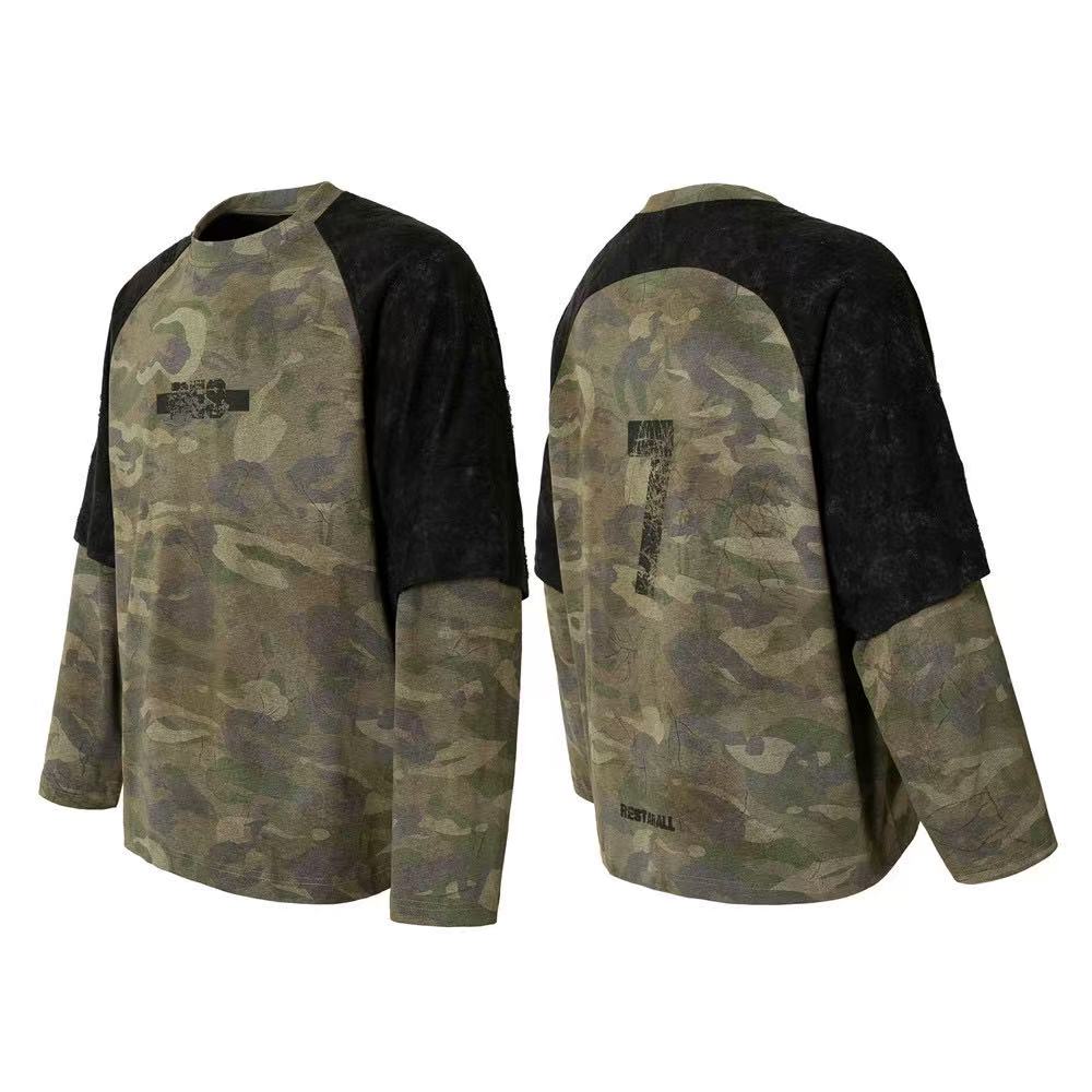 Camo Retro Distressed Long Sleeve