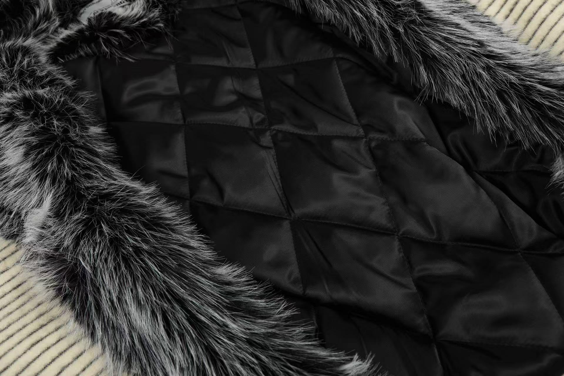 Striped Faux-Fur Collar Hooded Jacket