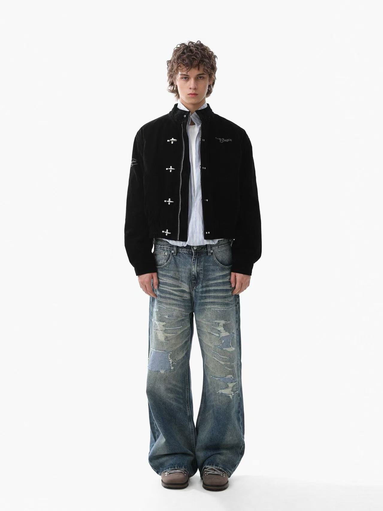 Vintage Stand-Collar Bomber Jacket