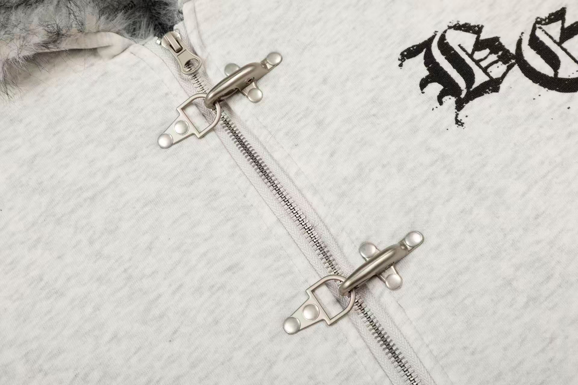 Letter-Print Plush Hooded Jacket