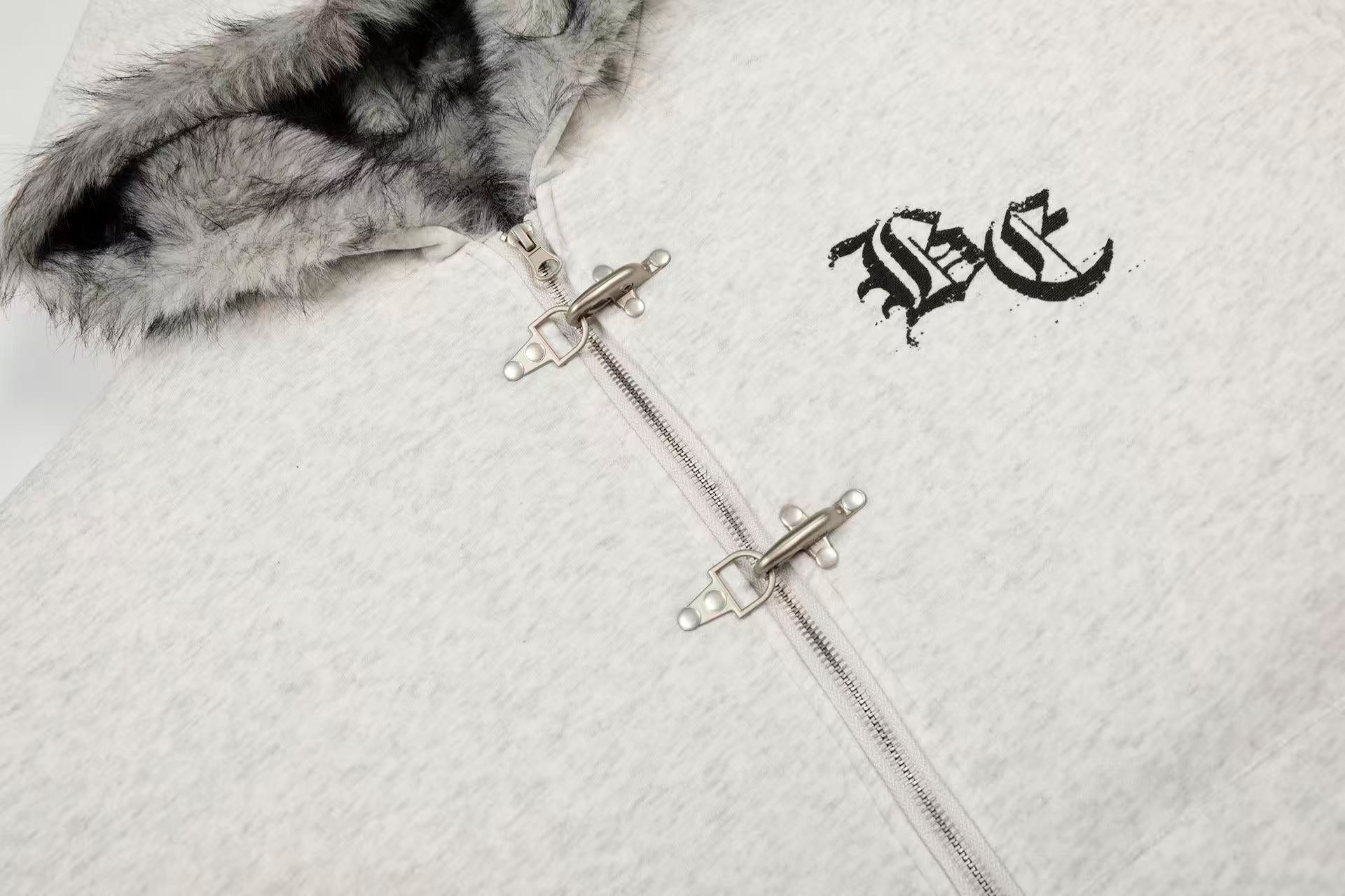 Letter-Print Plush Hooded Jacket