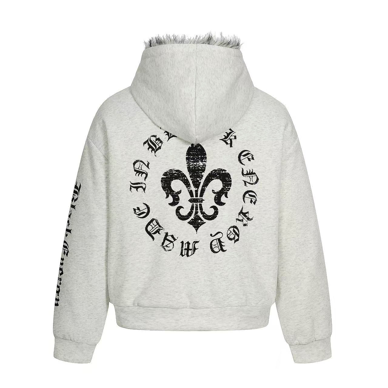 Letter-Print Plush Hooded Jacket