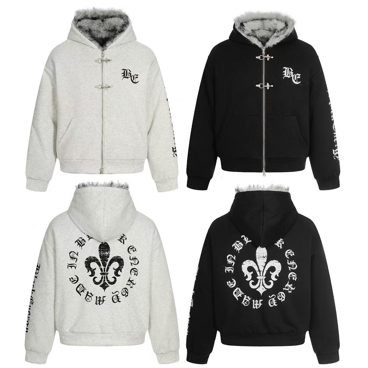 Letter-Print Plush Hooded Jacket