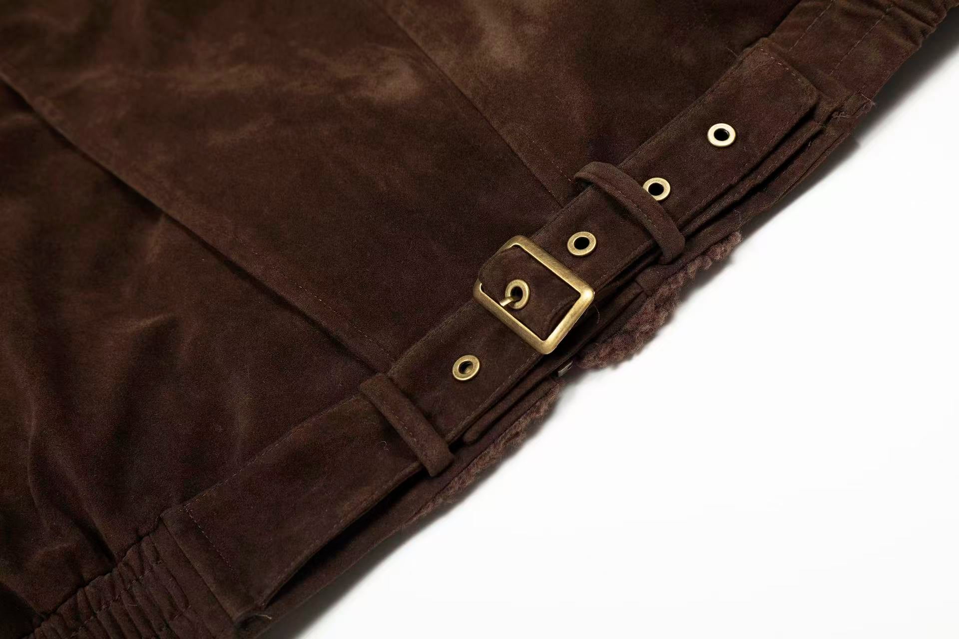 Vintage Street-Style Suede Stand-Collar Jacket