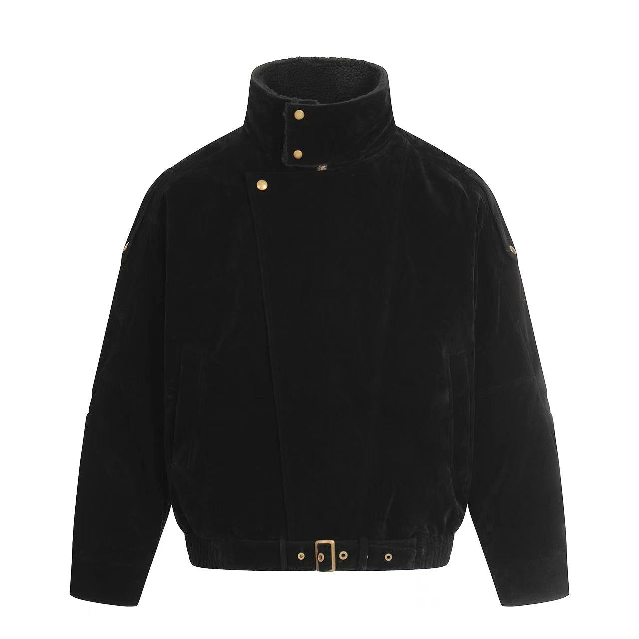 Vintage Street-Style Suede Stand-Collar Jacket