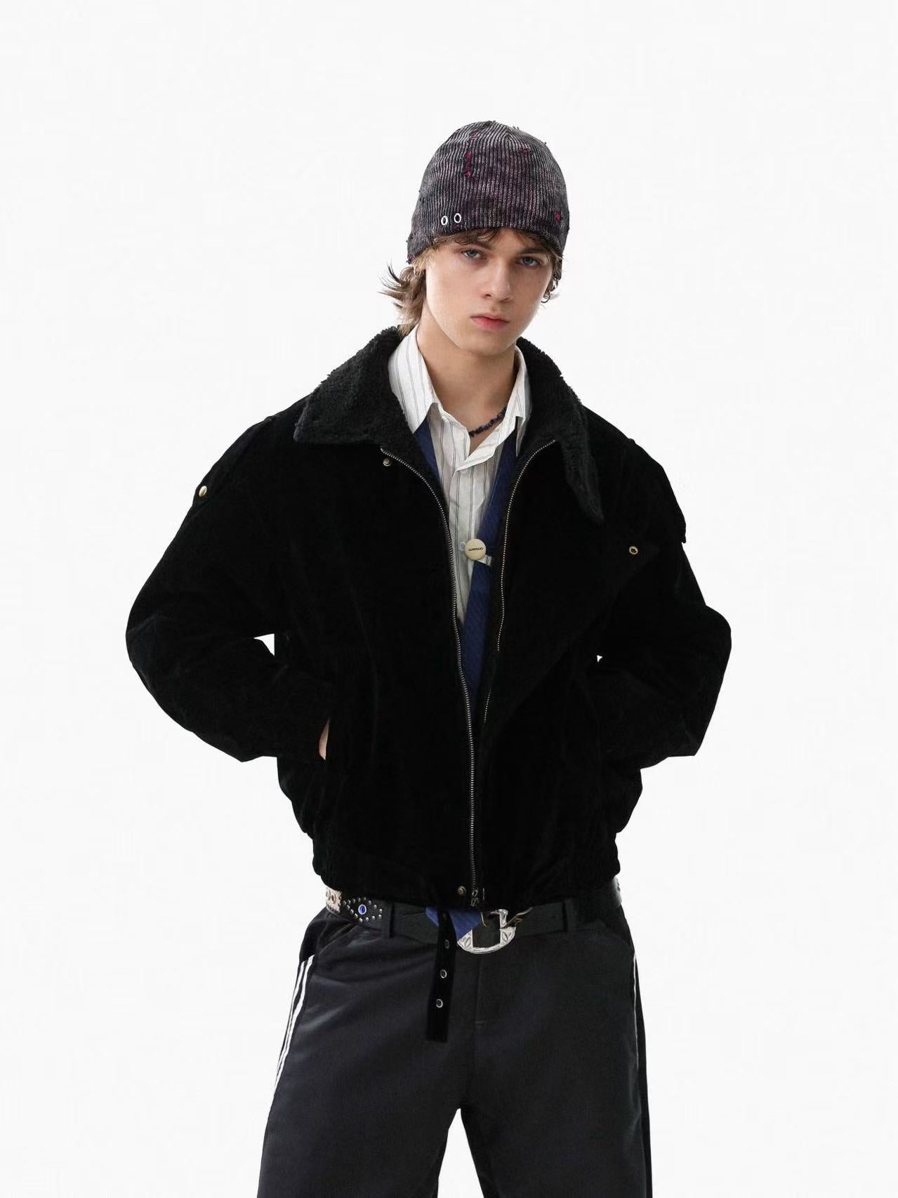 Vintage Street-Style Suede Stand-Collar Jacket