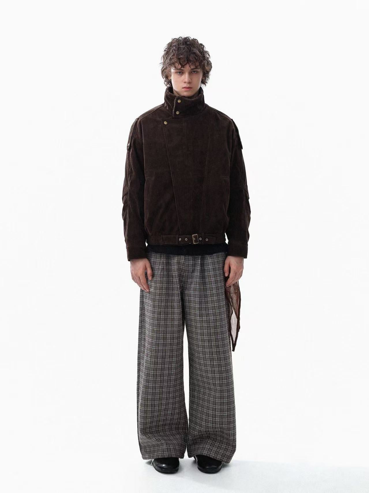 Vintage Street-Style Suede Stand-Collar Jacket