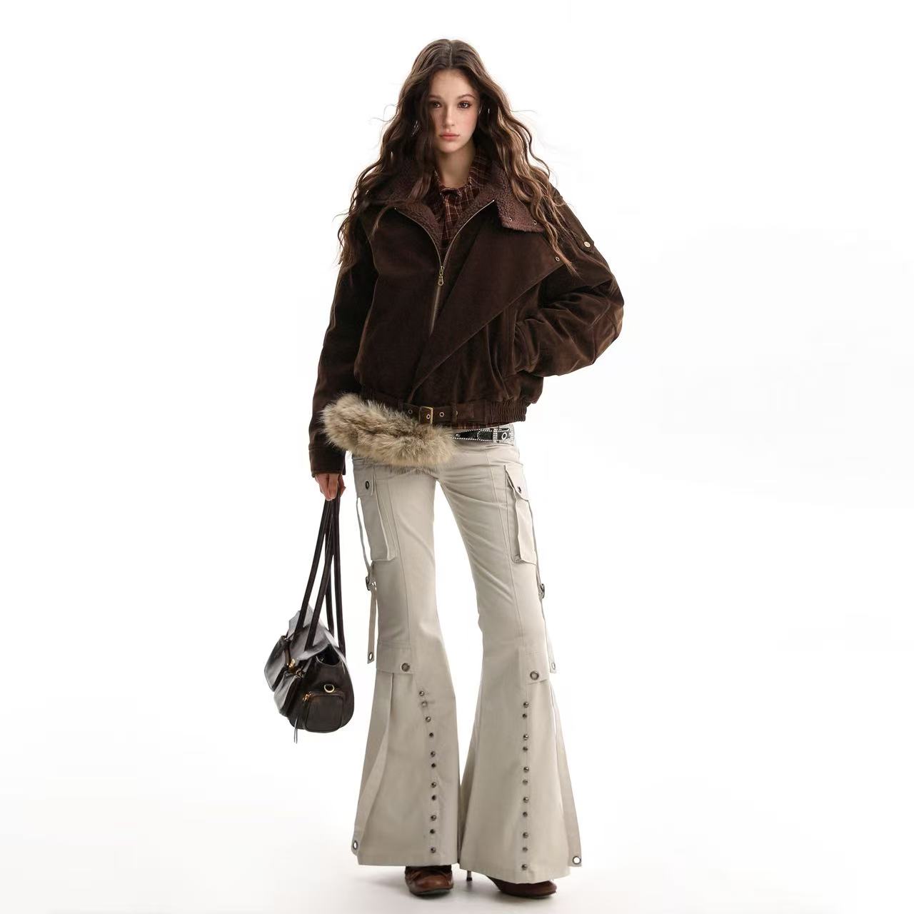 Vintage Street-Style Suede Stand-Collar Jacket