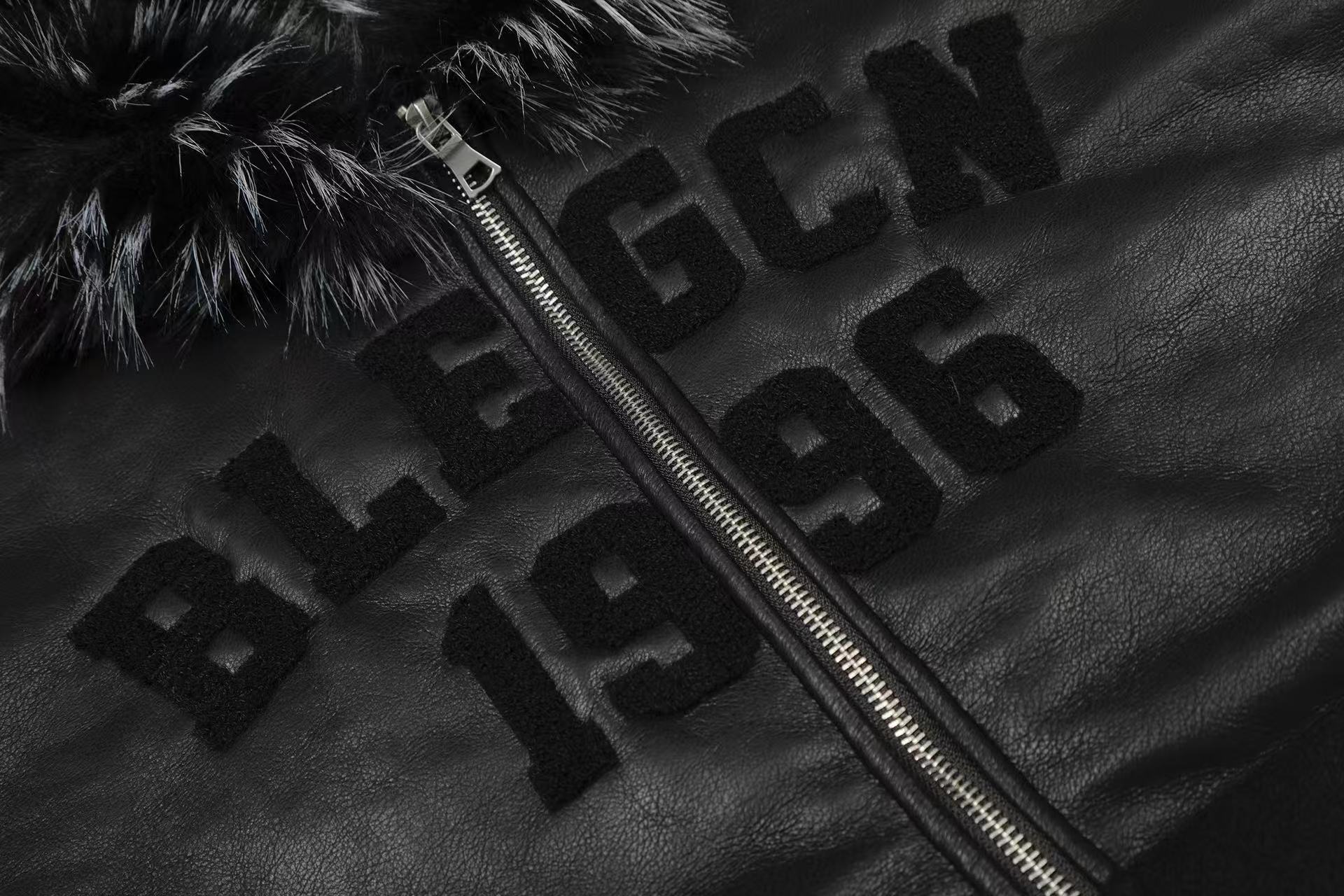 Vintage Street-Style PU Leather  Faux-Fur Collar Jacket