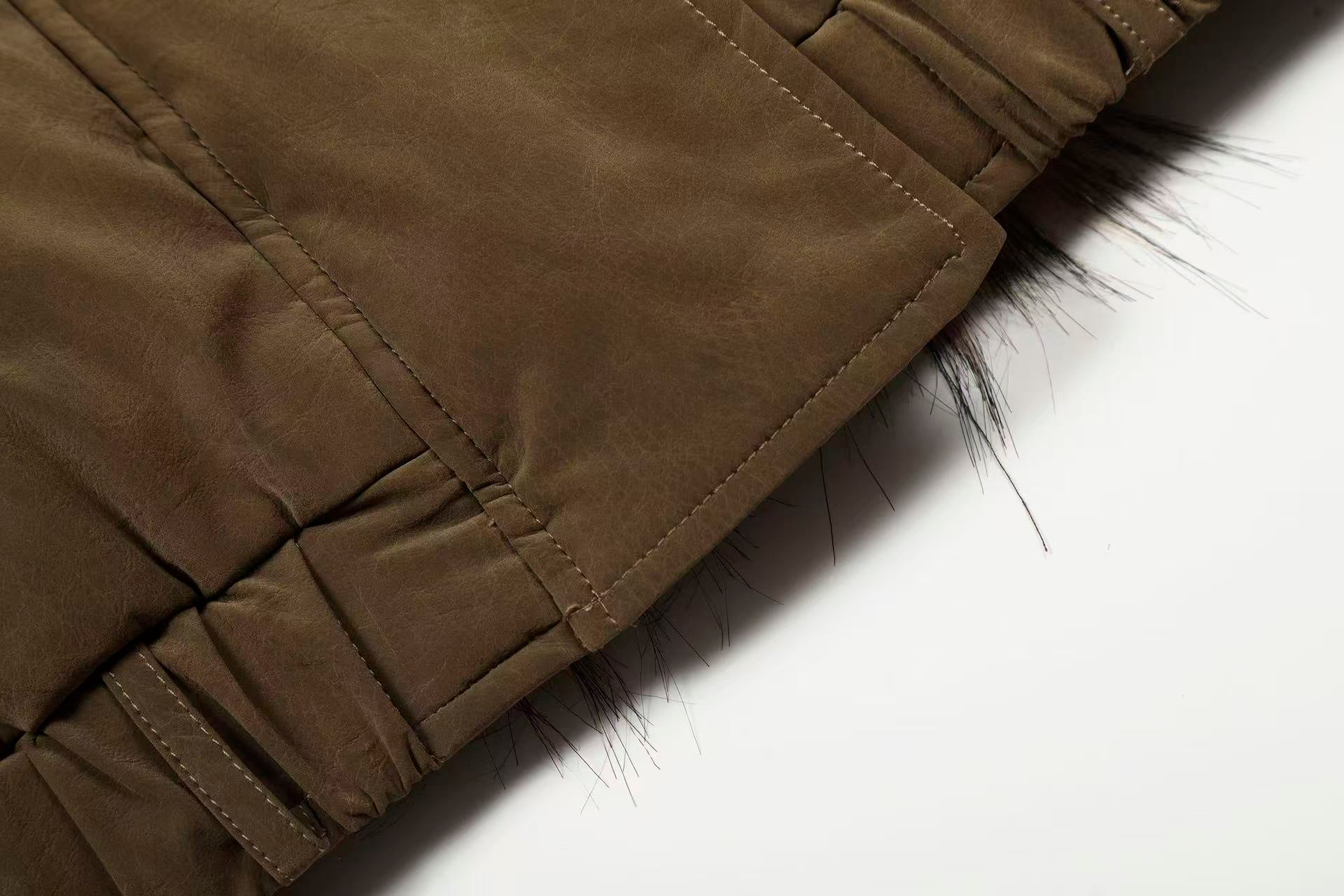 Faux-Fur Collar Work Jacket With Mock-Layer Design