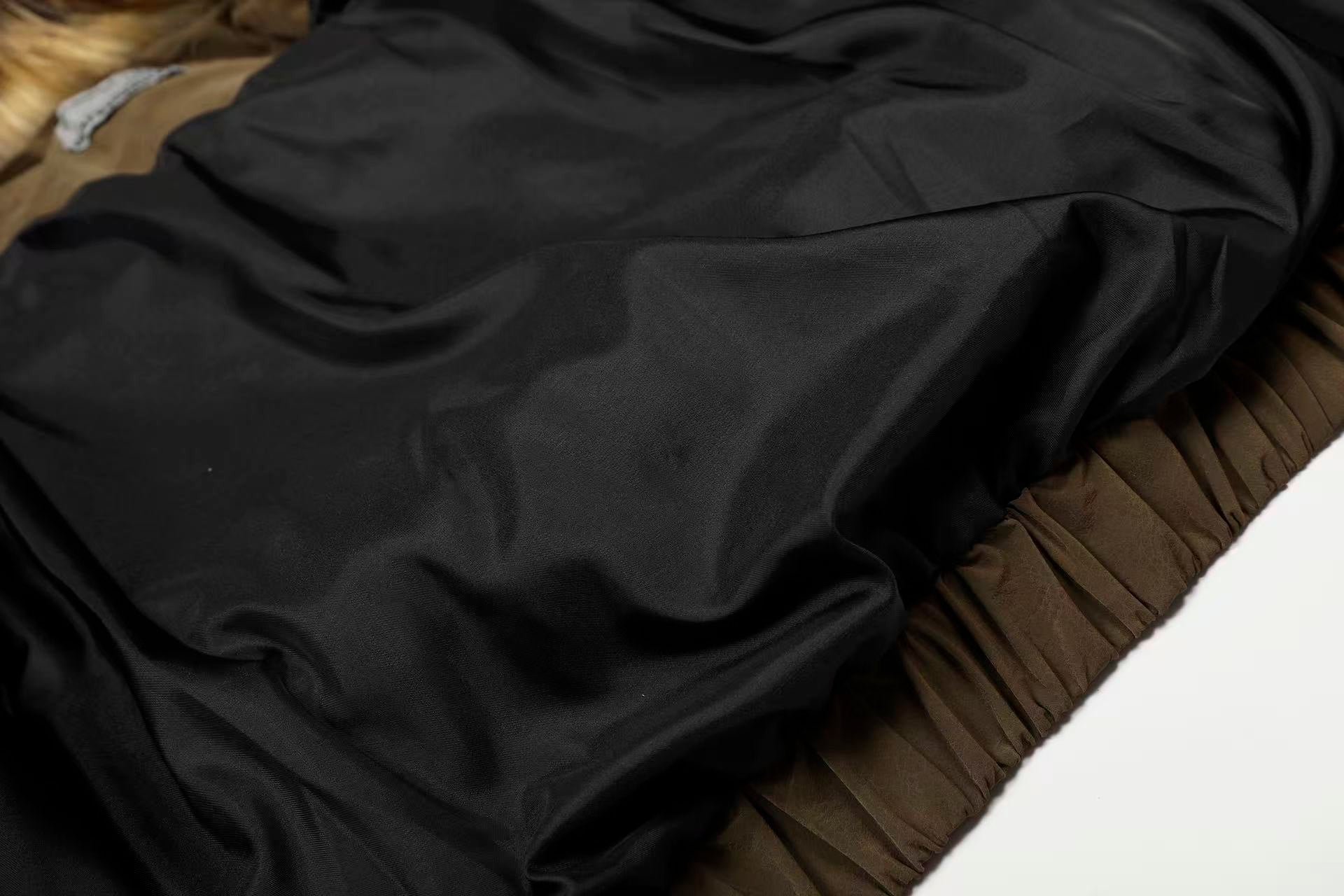 Faux-Fur Collar Work Jacket With Mock-Layer Design