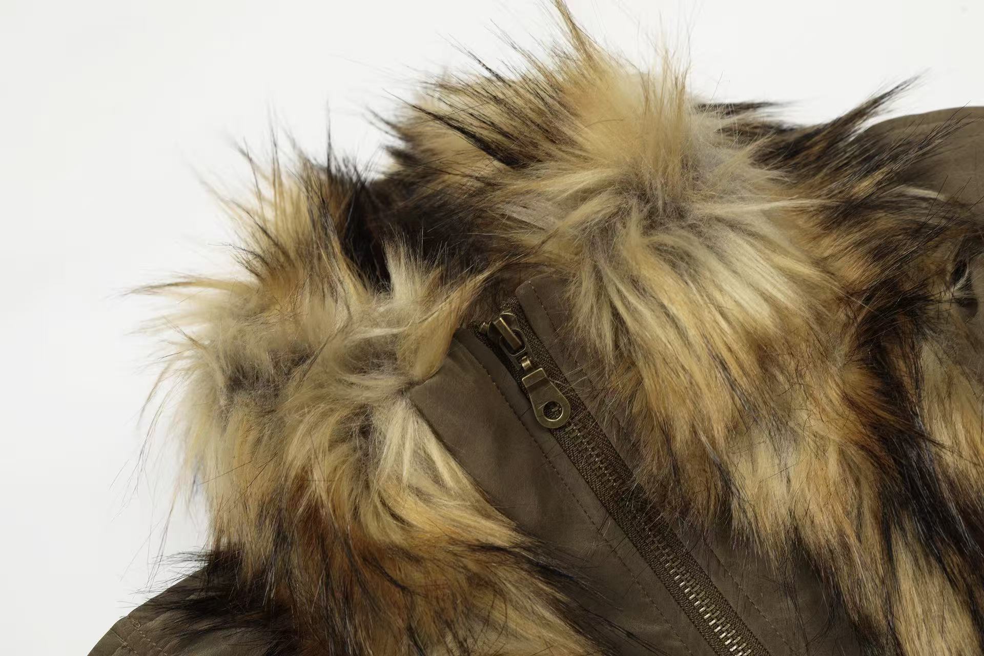 Faux-Fur Collar Work Jacket With Mock-Layer Design