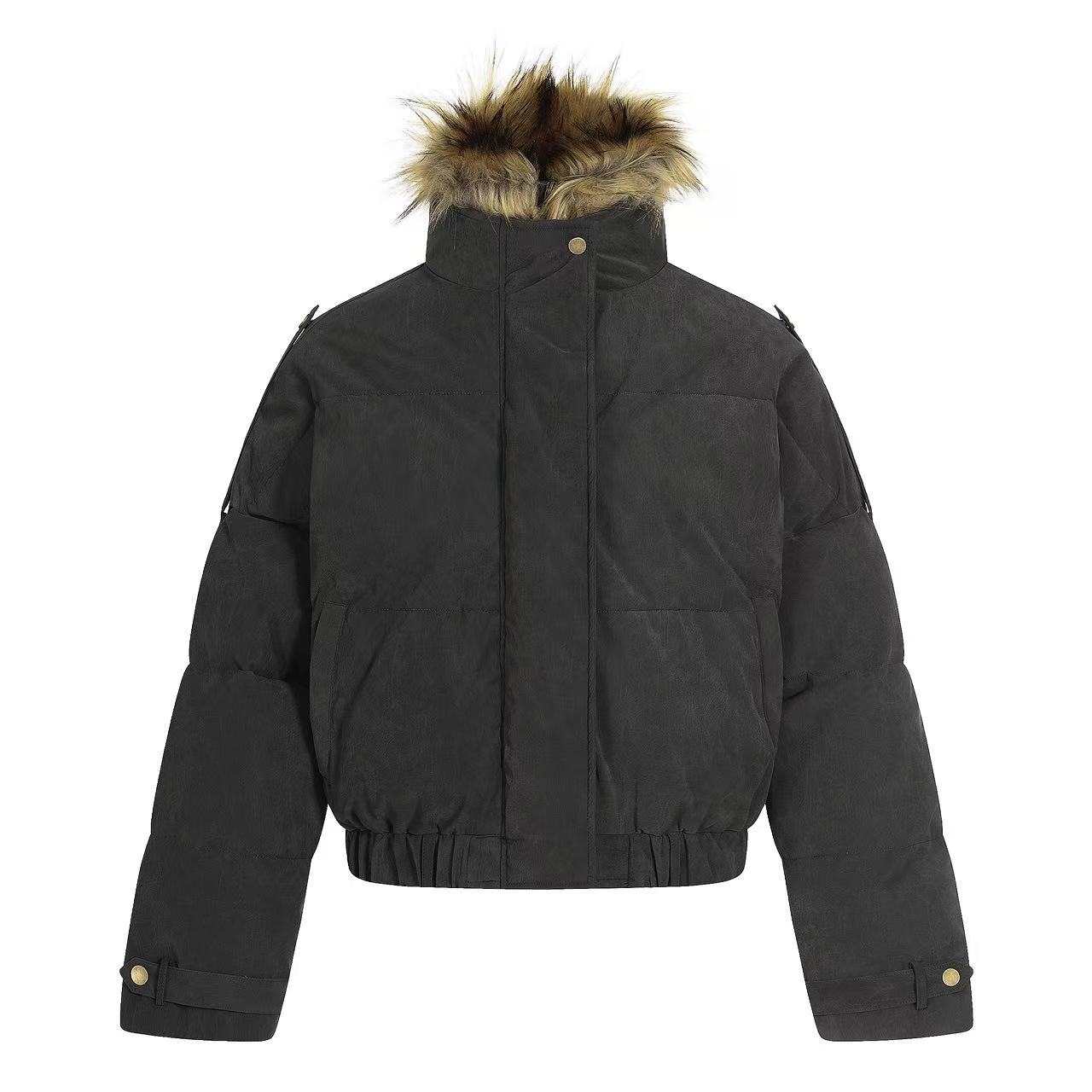 Faux-Fur Collar Work Jacket With Mock-Layer Design