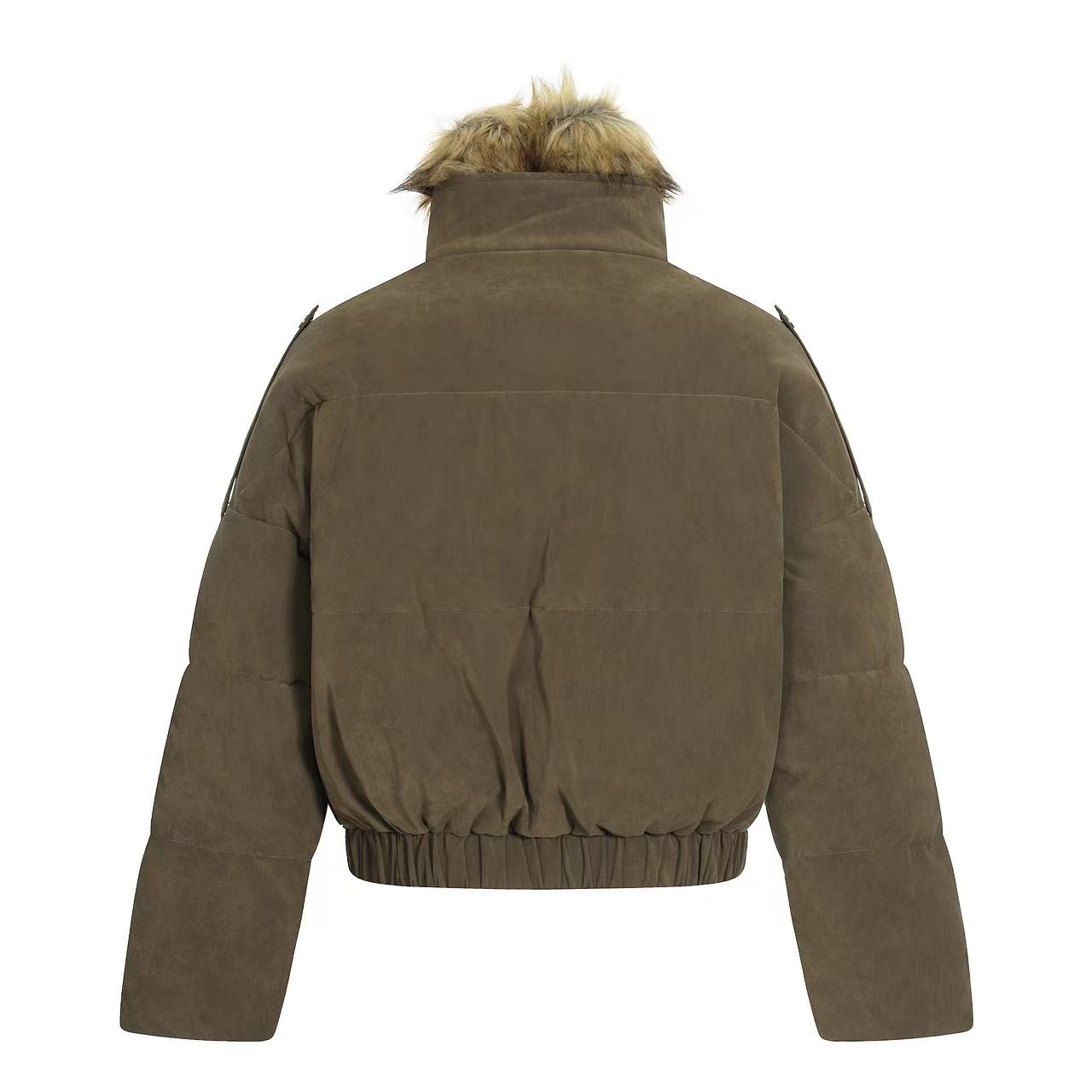 Faux-Fur Collar Work Jacket With Mock-Layer Design