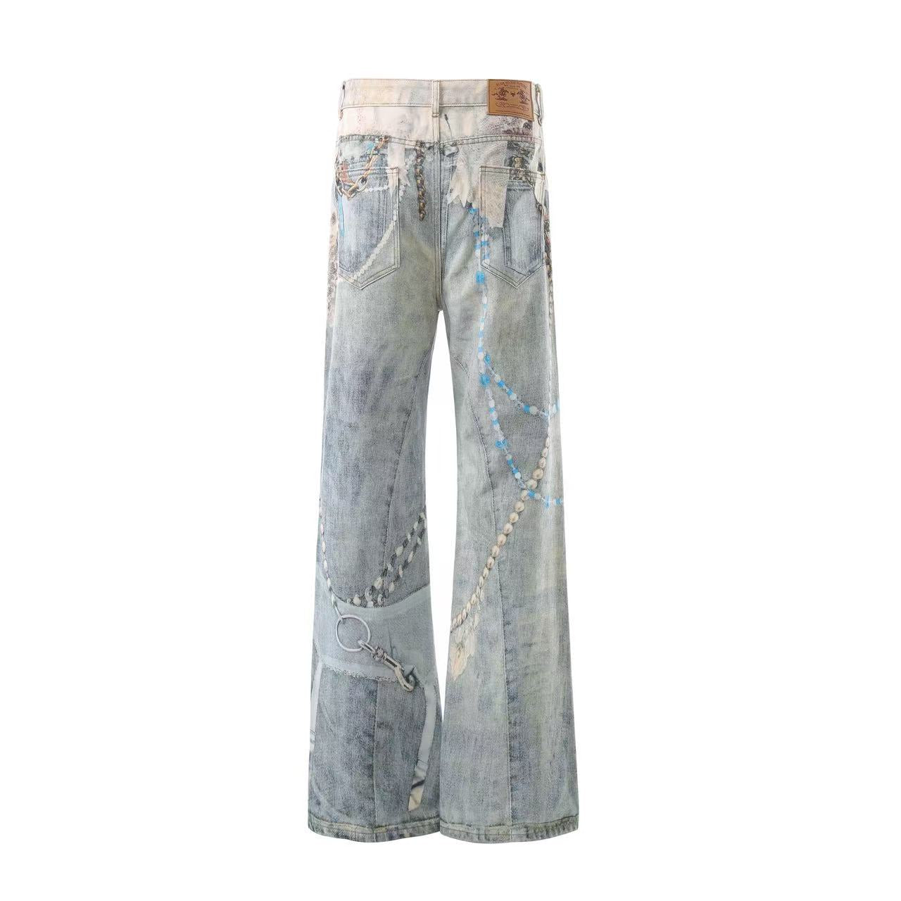 Street-Style 3D-Print Graffiti Straight-Leg Jeans