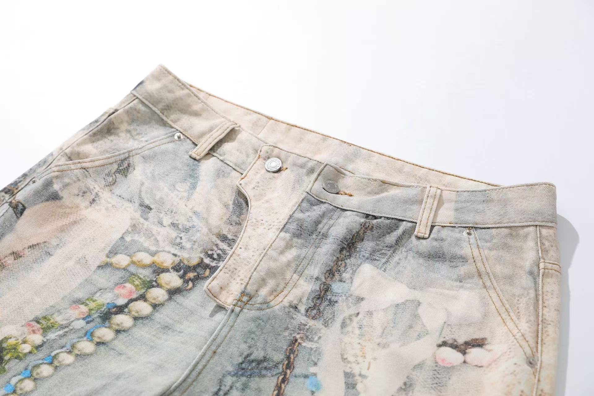 Street-Style 3D-Print Graffiti Straight-Leg Jeans