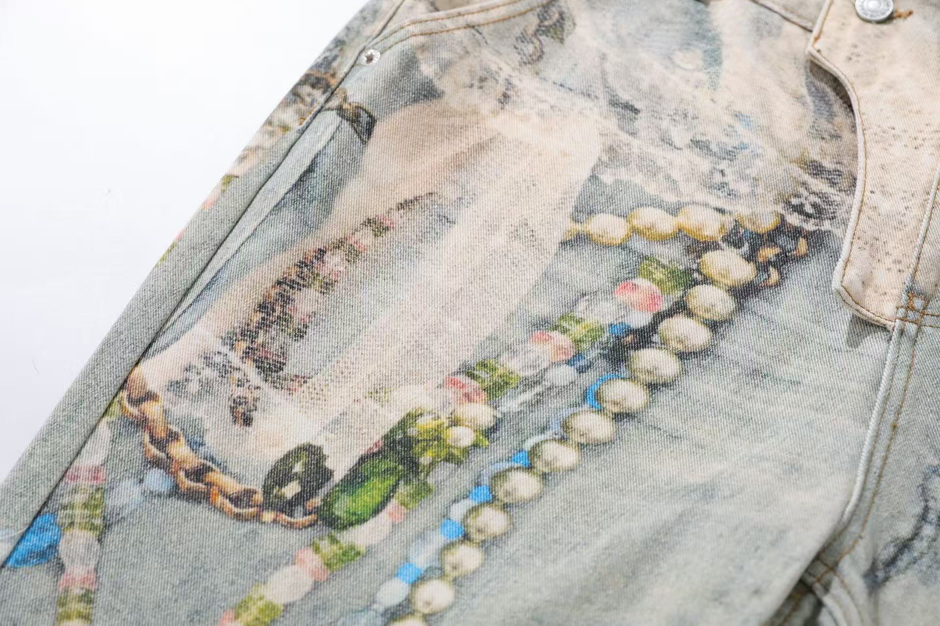 Street-Style 3D-Print Graffiti Straight-Leg Jeans