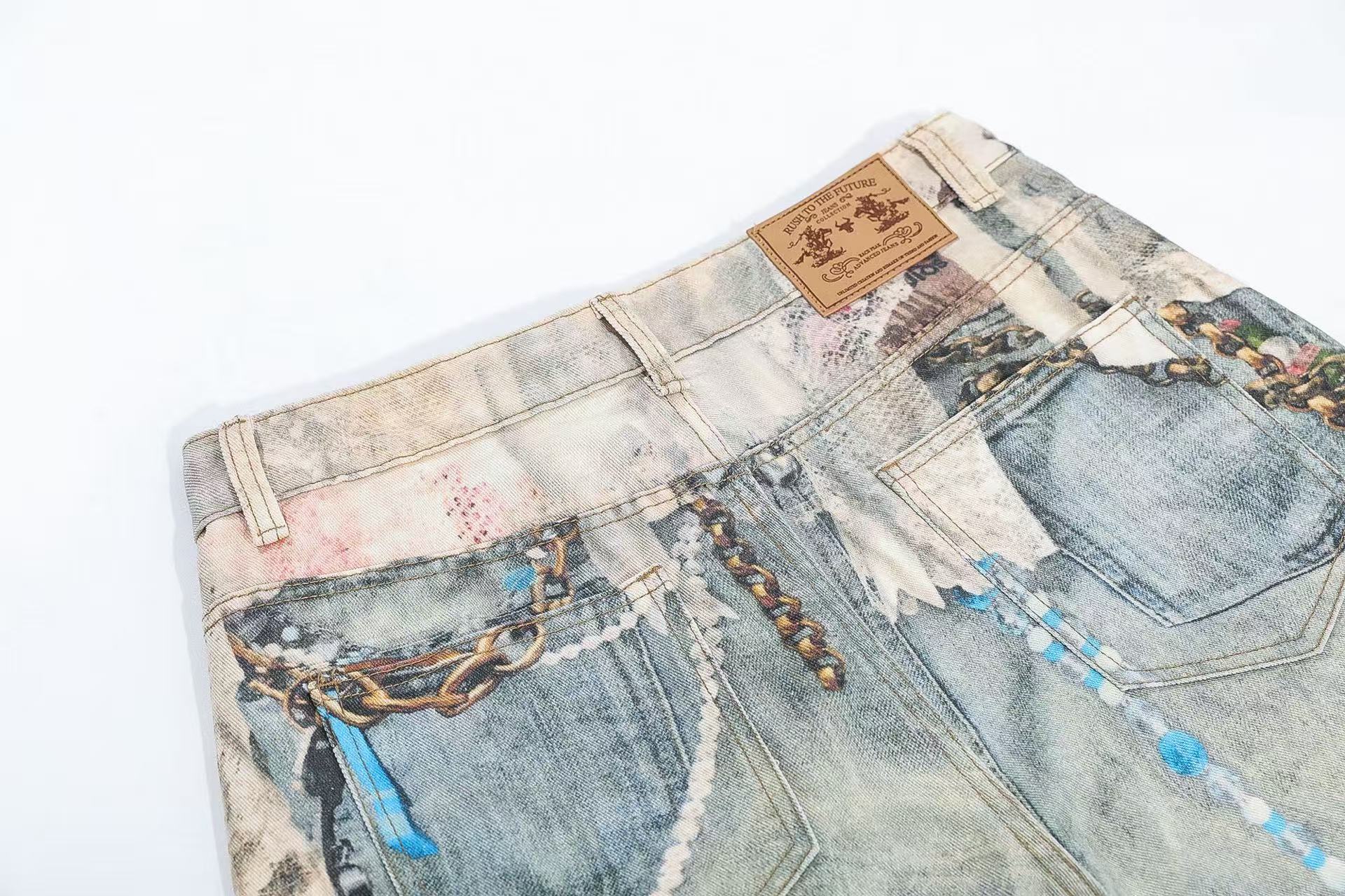 Street-Style 3D-Print Graffiti Wide-Leg Jeans