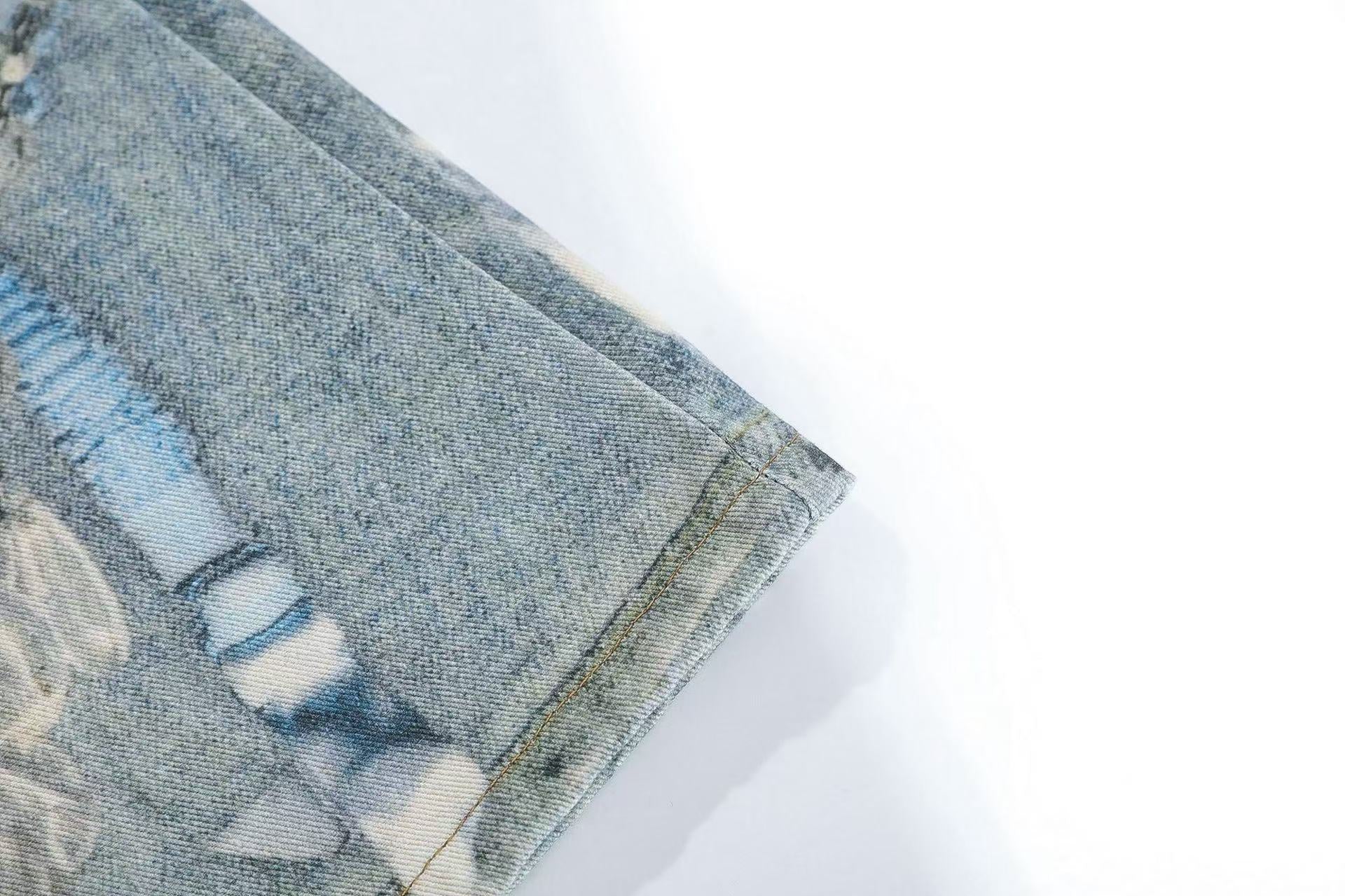 Street-Style 3D-Print Graffiti Wide-Leg Jeans