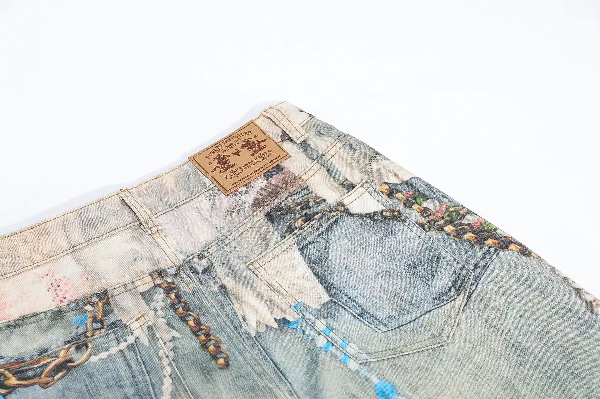 Street-Style 3D-Print Graffiti Wide-Leg Jeans