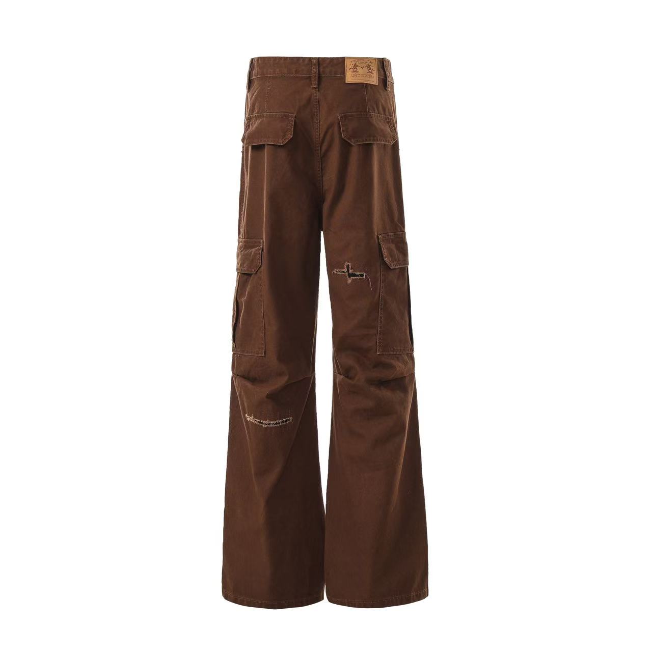 Multi-Pocket Distressed Wide-Leg Cargo Pants