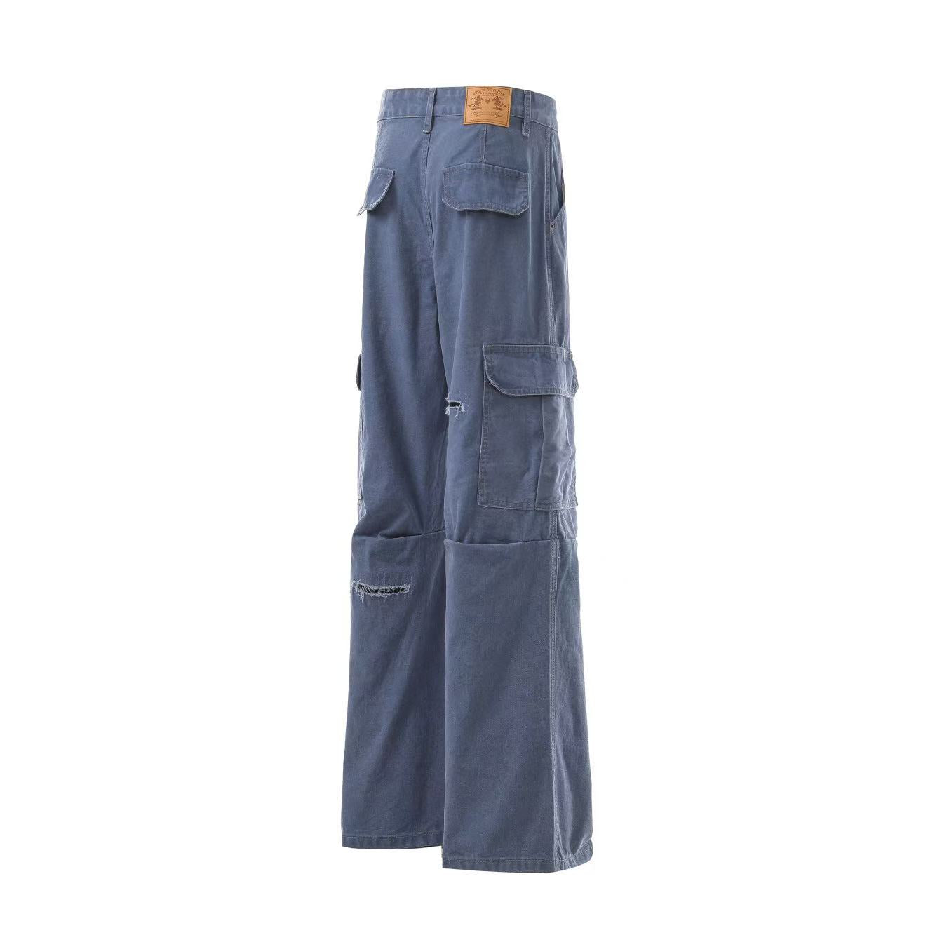 Multi-Pocket Distressed Wide-Leg Cargo Pants