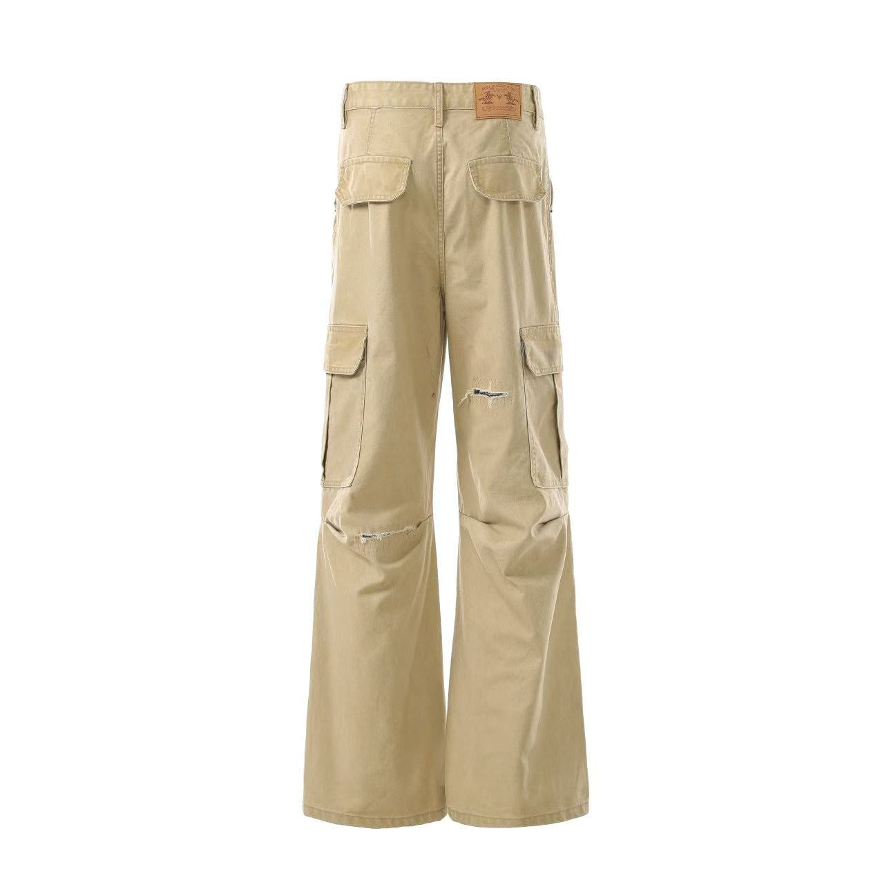 Multi-Pocket Distressed Wide-Leg Cargo Pants
