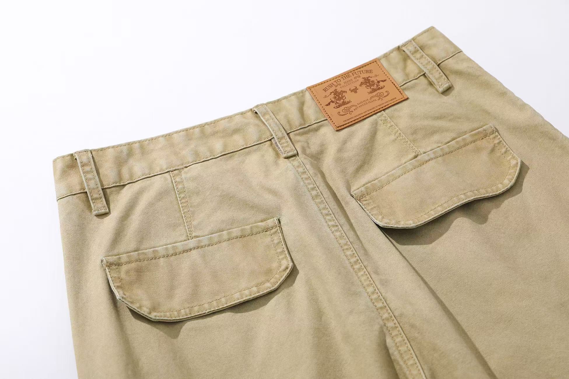 Multi-Pocket Distressed Wide-Leg Cargo Pants