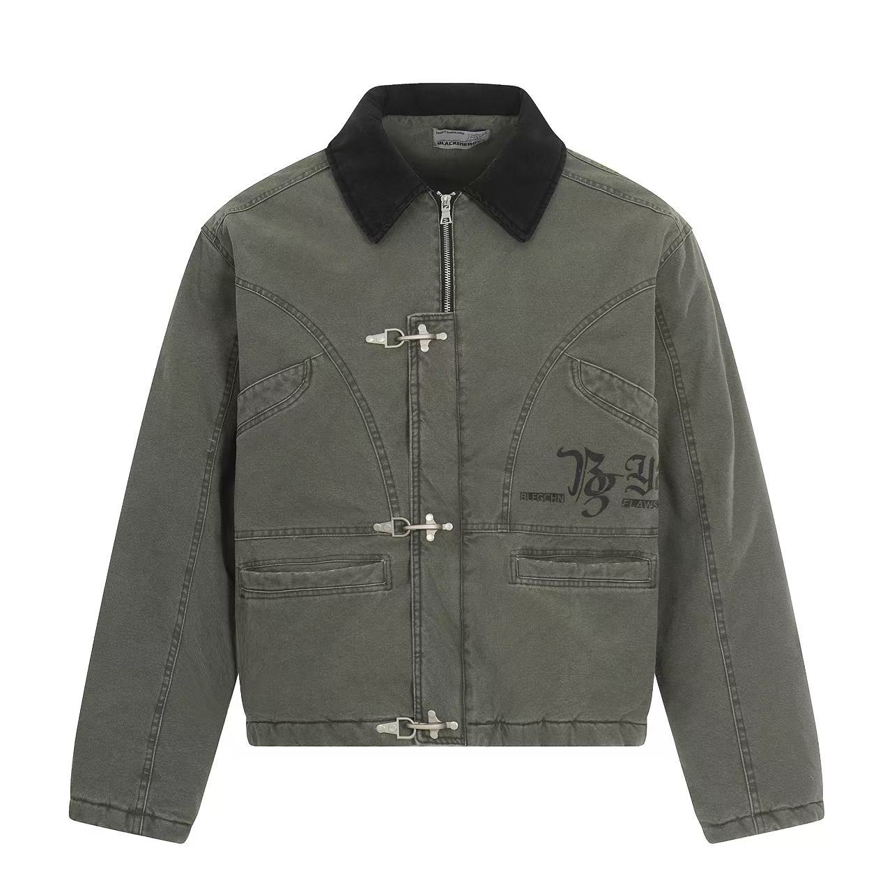 Knight-Print Color-Block Lapel Padded Jacket