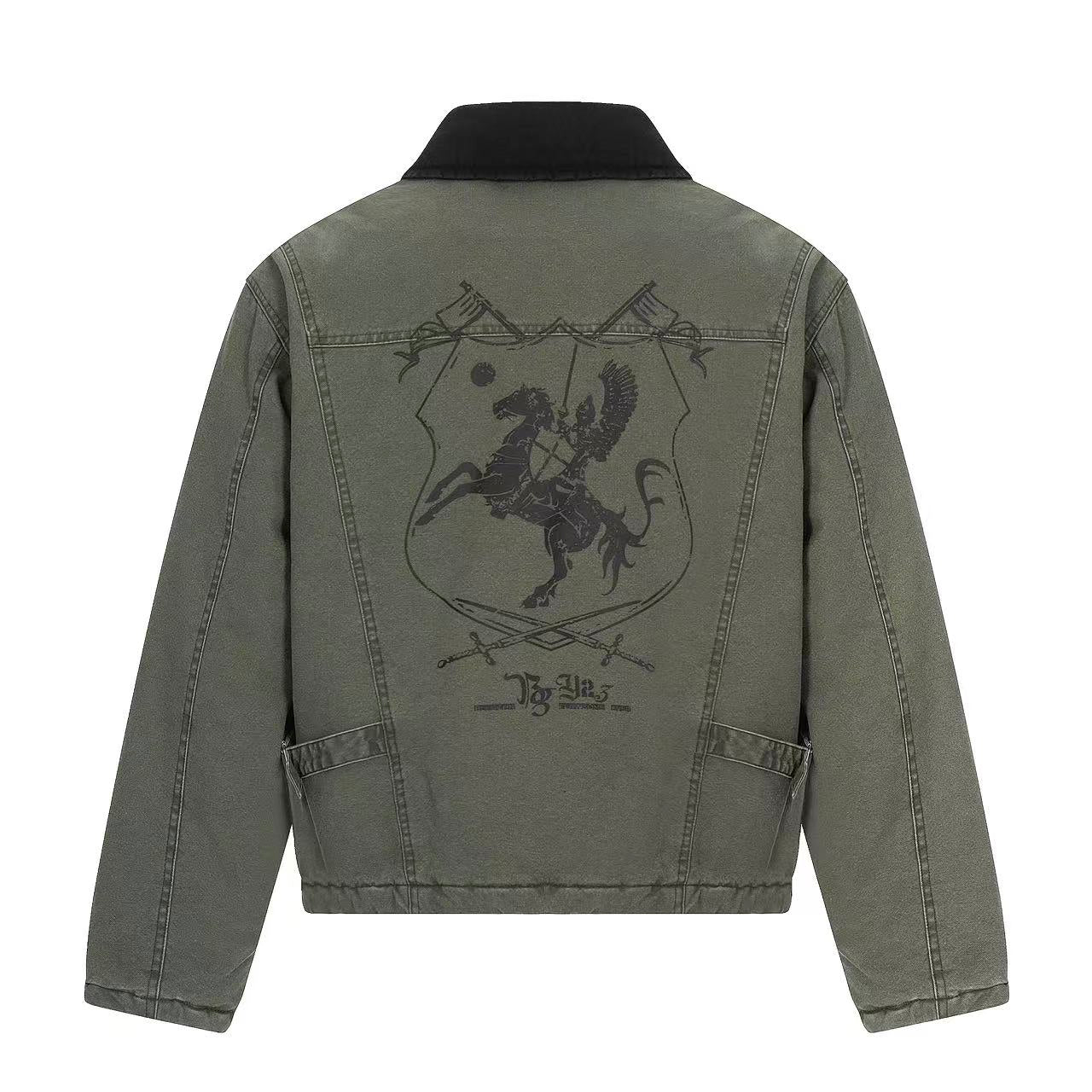 Knight-Print Color-Block Lapel Padded Jacket