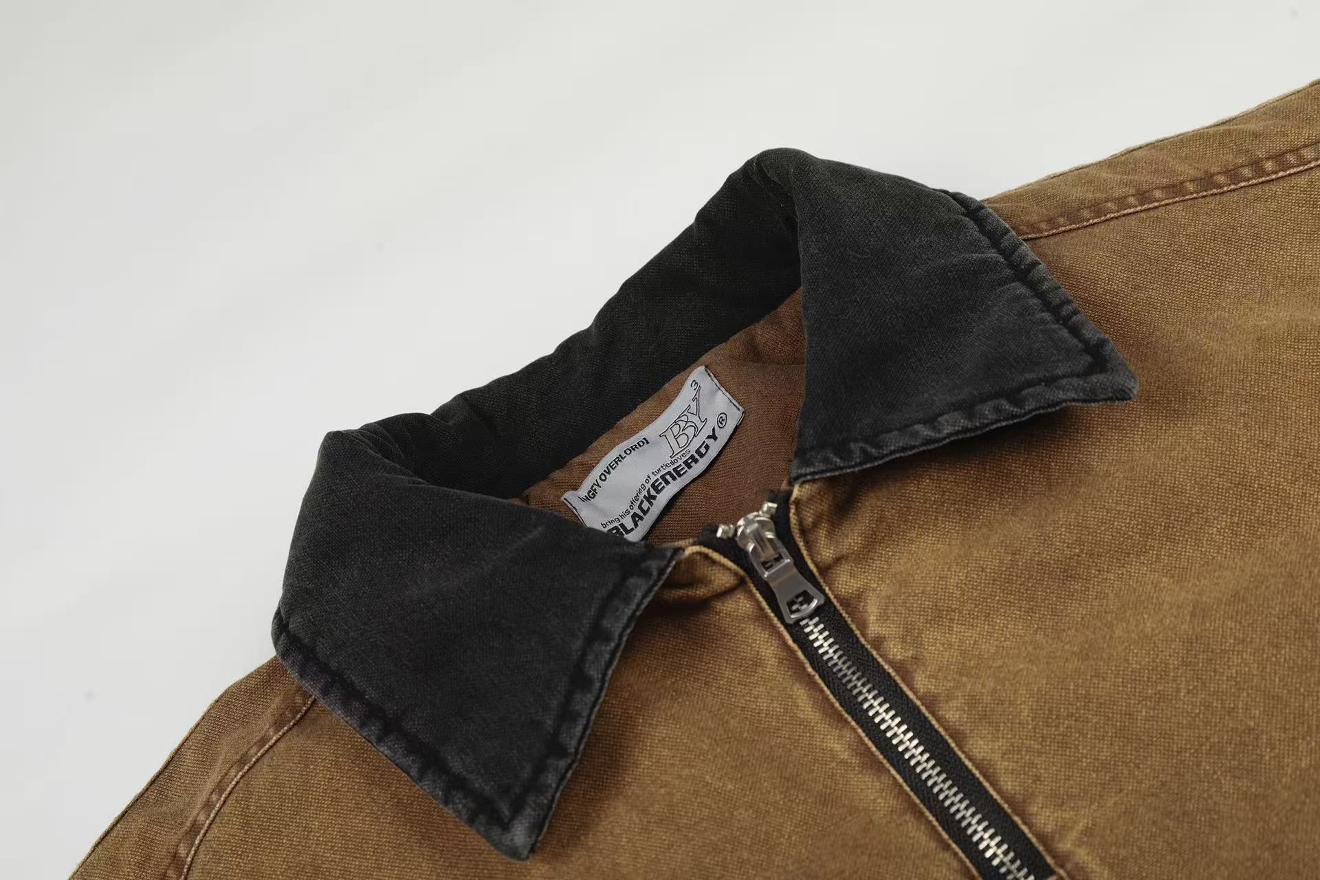 Knight-Print Color-Block Lapel Padded Jacket