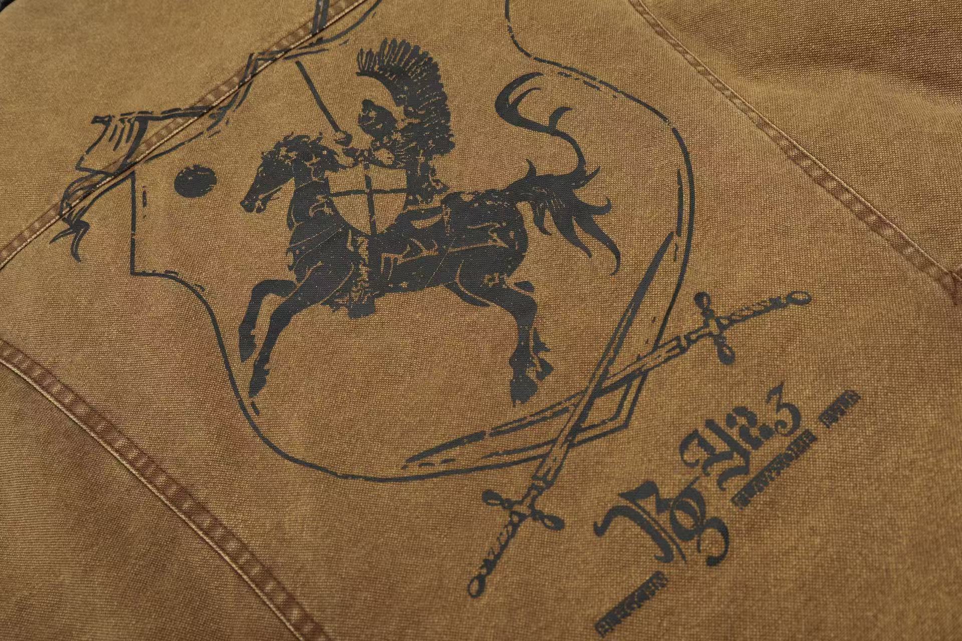 Knight-Print Color-Block Lapel Padded Jacket