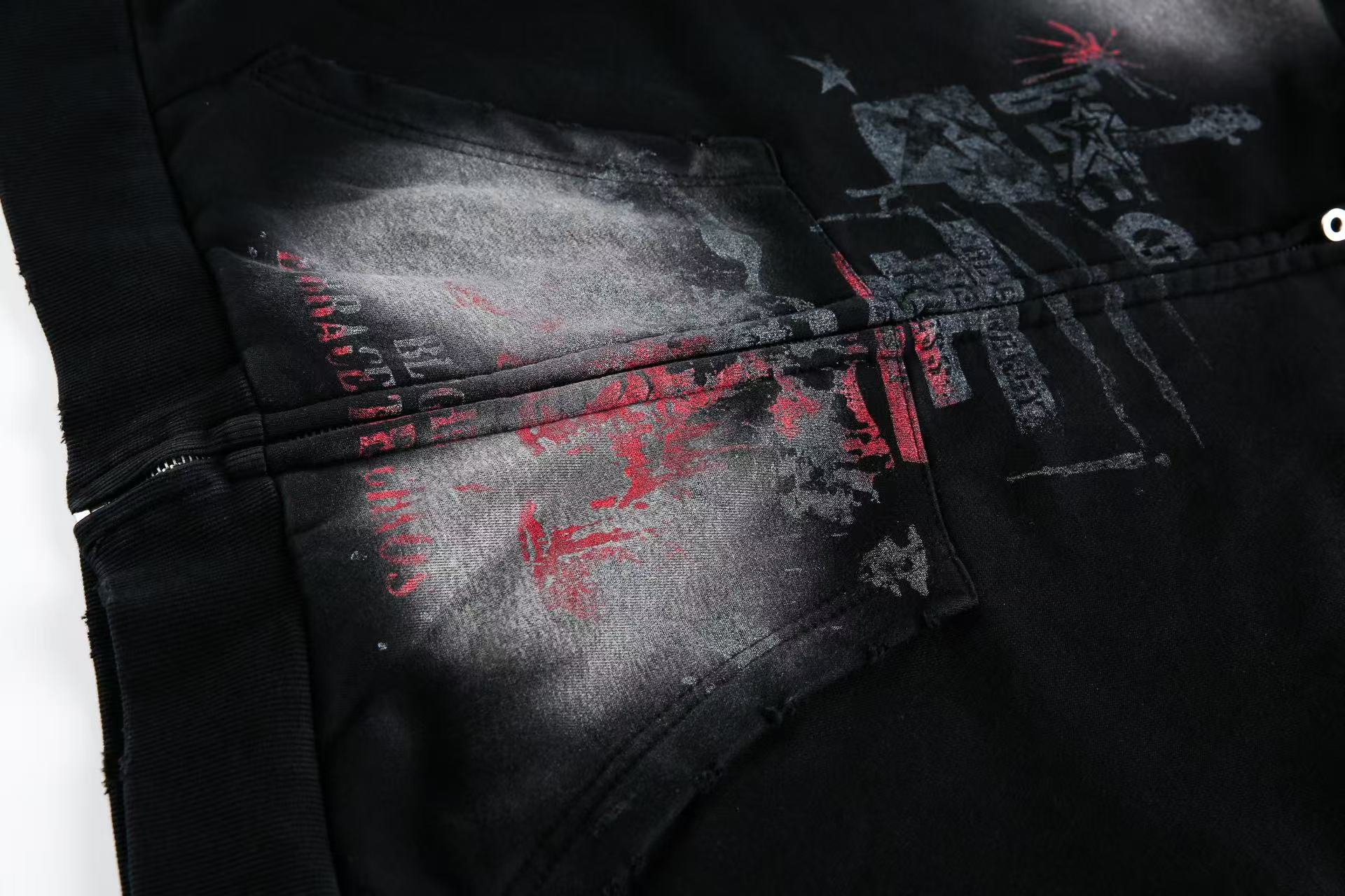Wasteland Style Dirty Washed Zip-Up Hoodie