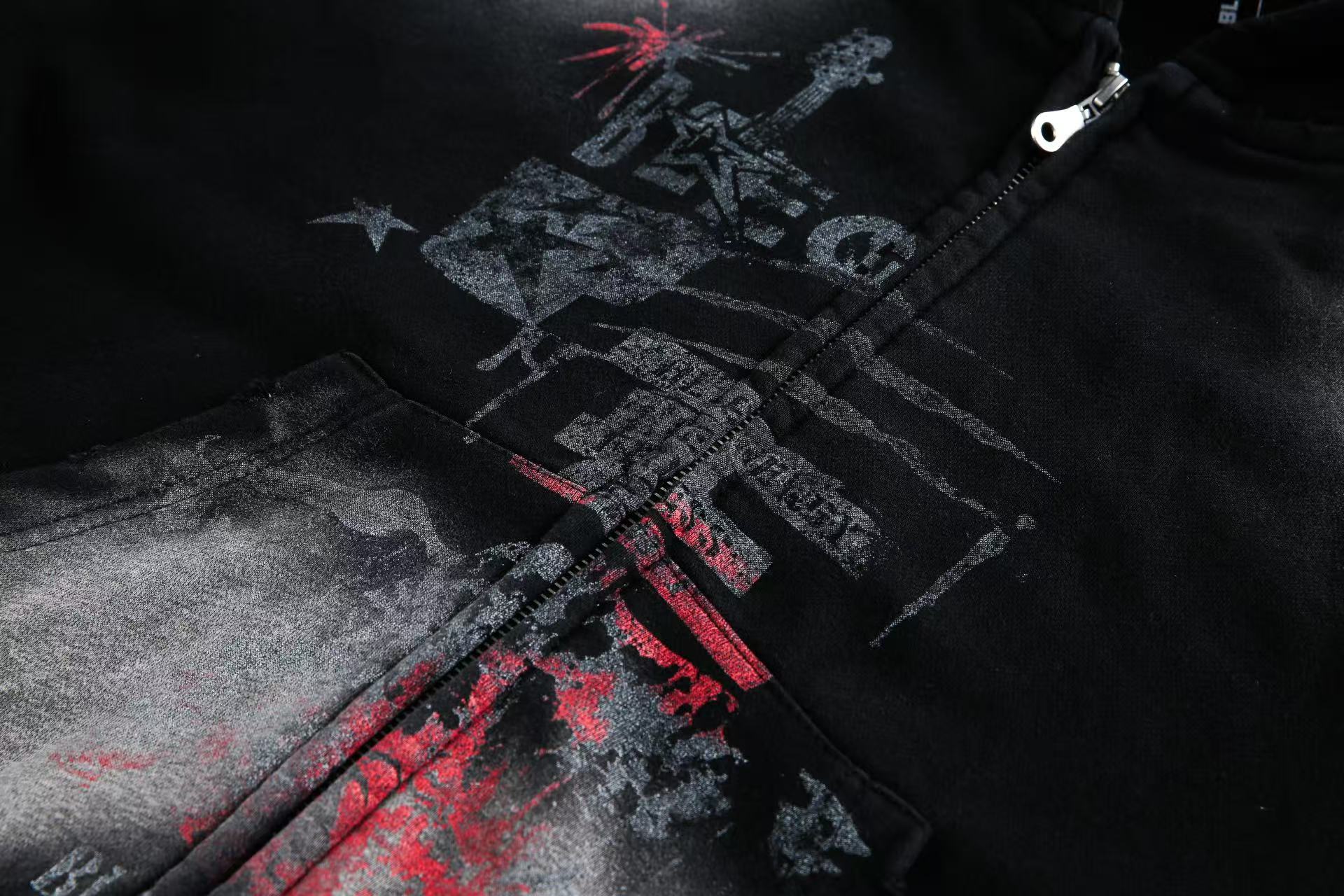 Wasteland Style Dirty Washed Zip-Up Hoodie