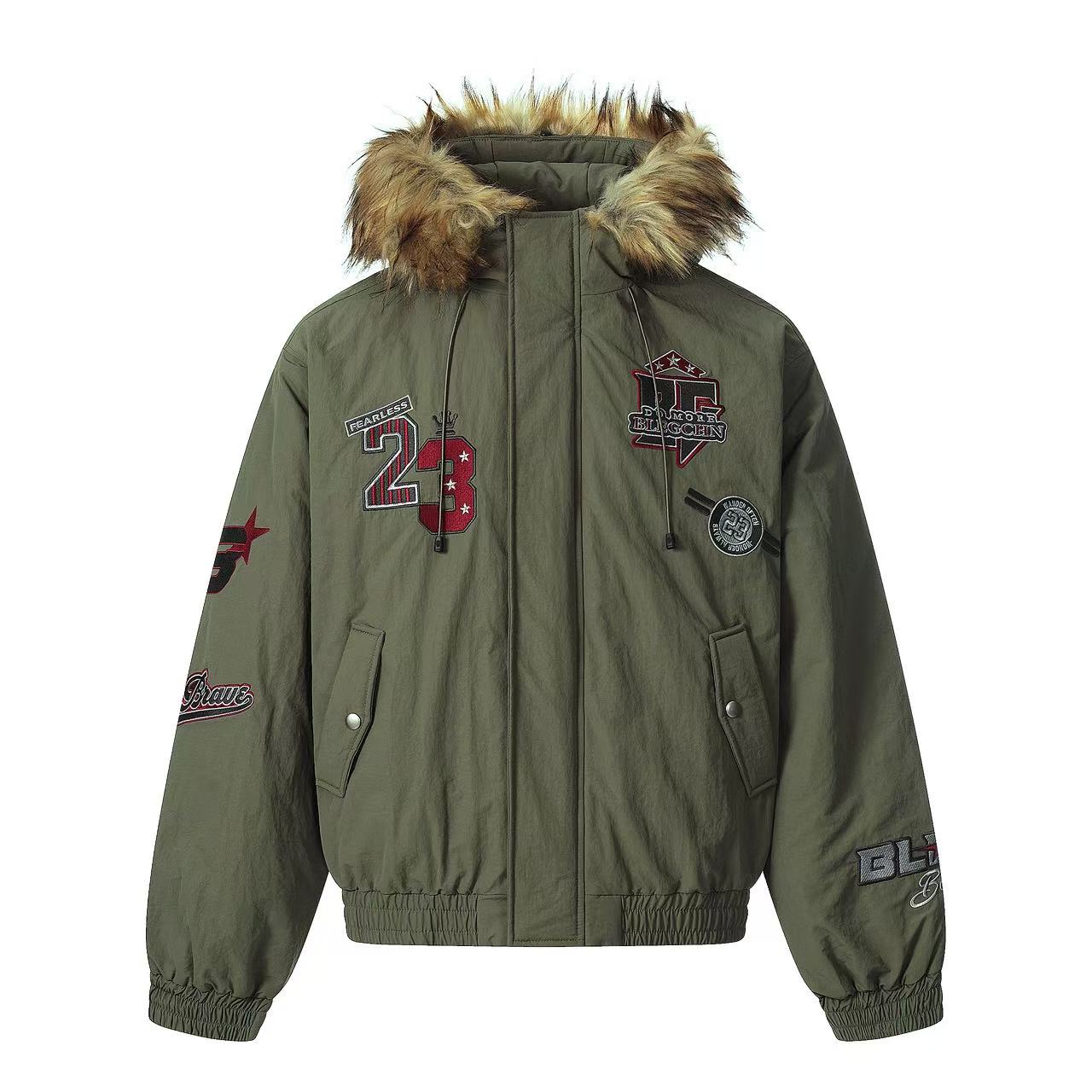 Vintage Printed Faux-Fur Collar Hooded Jacket