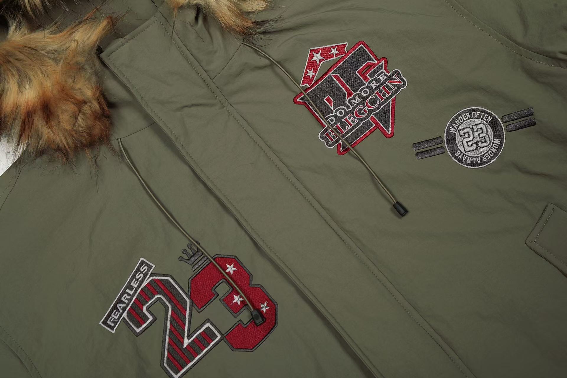 Vintage Printed Faux-Fur Collar Hooded Jacket